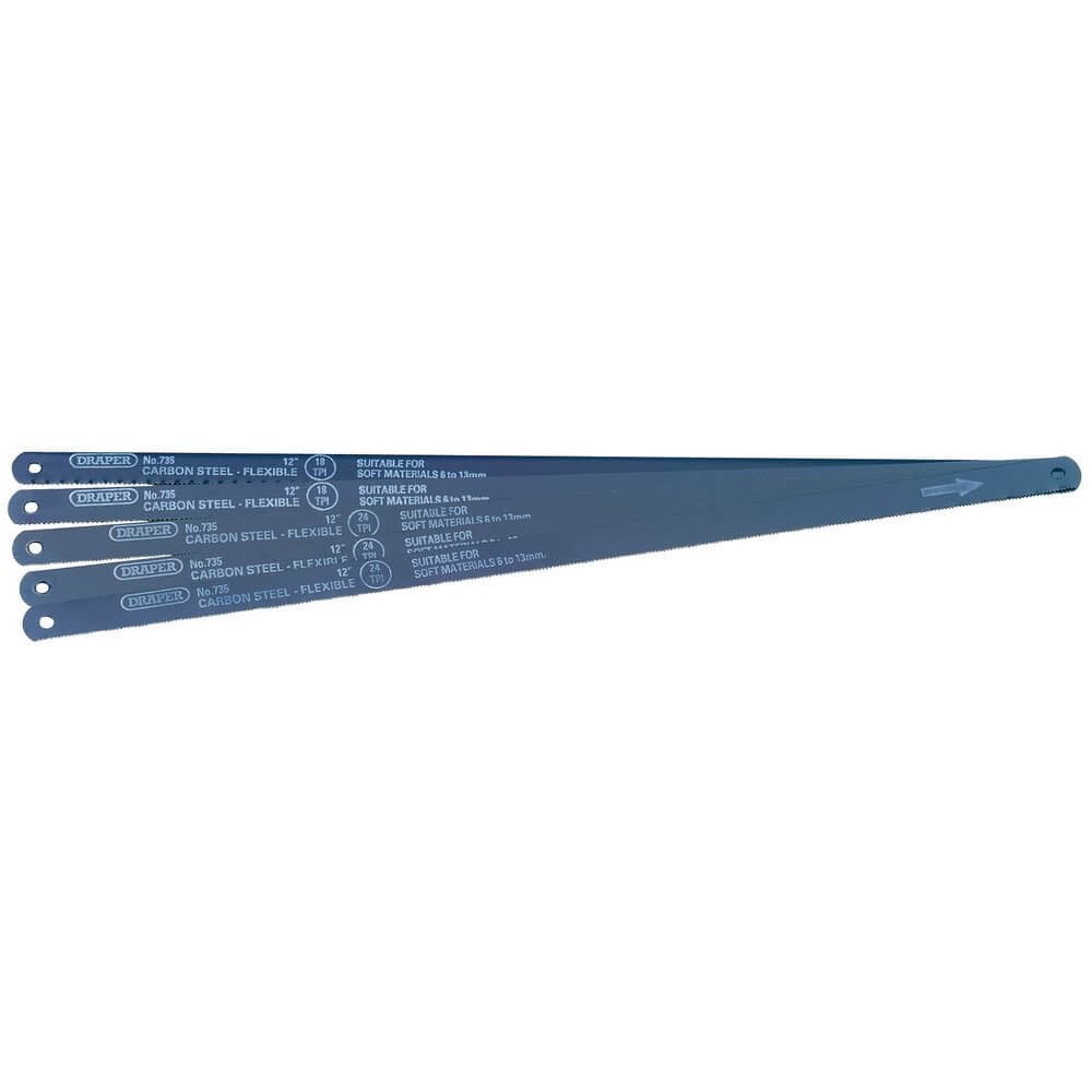 Draper Flexible Carbon Steel Hacksaw Blades Metallic Grey 300mm Pack of 5 74118