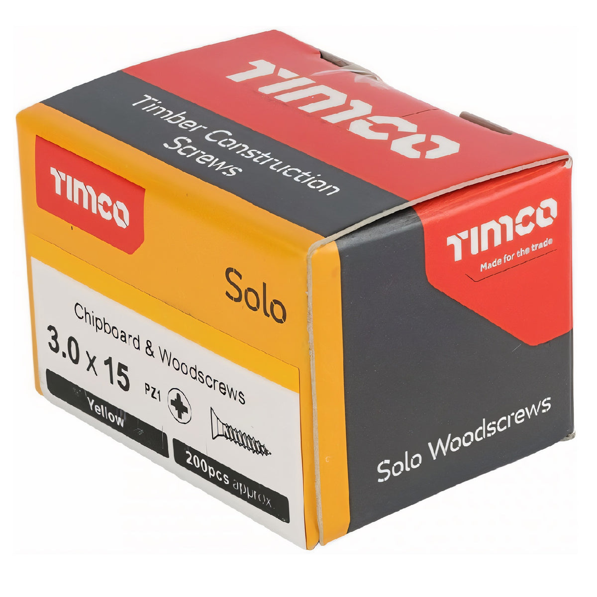 Timco Solo Wood Screws Zinc Yellow 3.0mm x 15mm Pack of 200 30015SOLOC | Timber Construction Screws | Chipboard and Woodscrews