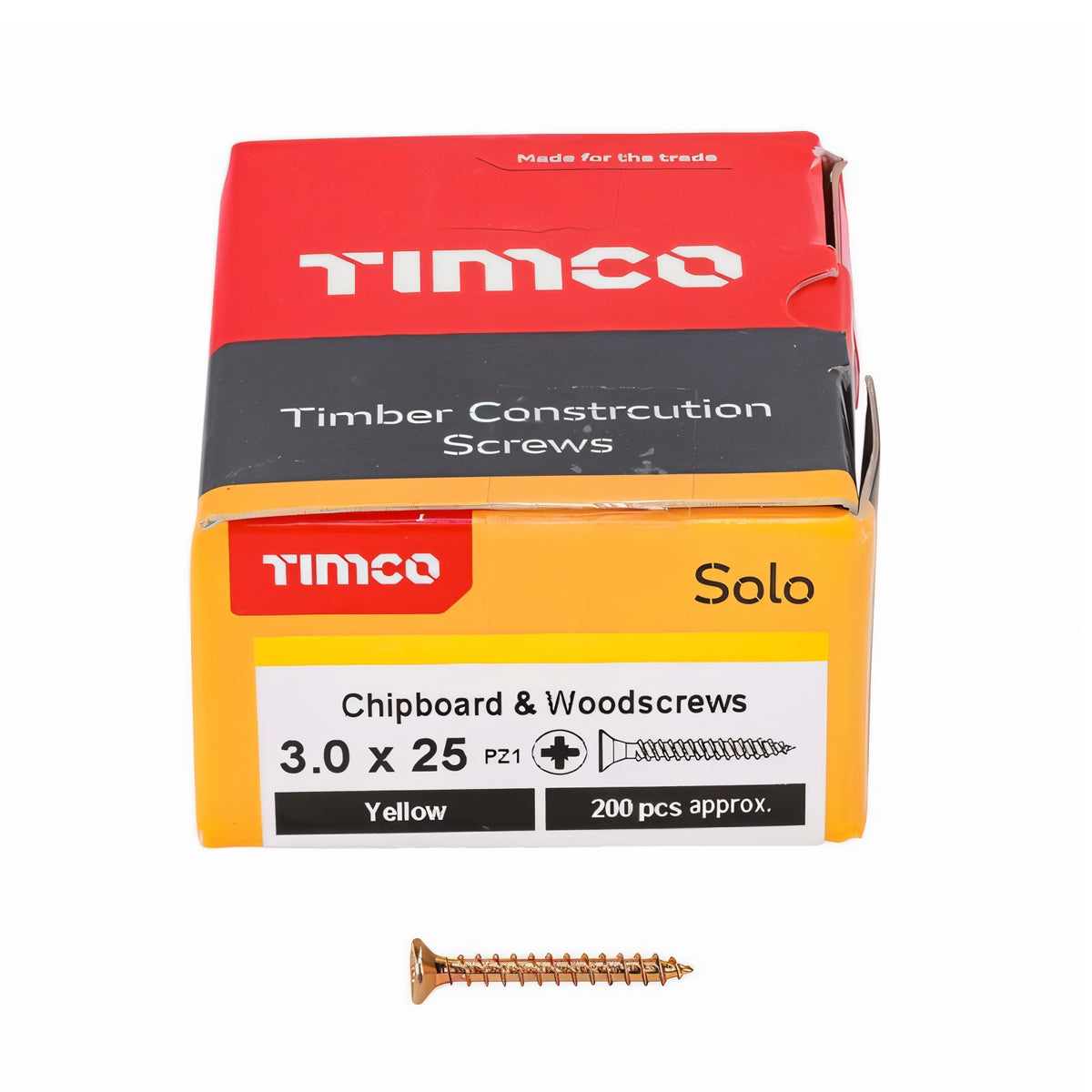 Timco Solo Wood Screws Zinc Yellow 3.0mm x 25mm Pack of 200 30025SOLOC | Timber Construction Screws | Chipboard and Woodscrews
