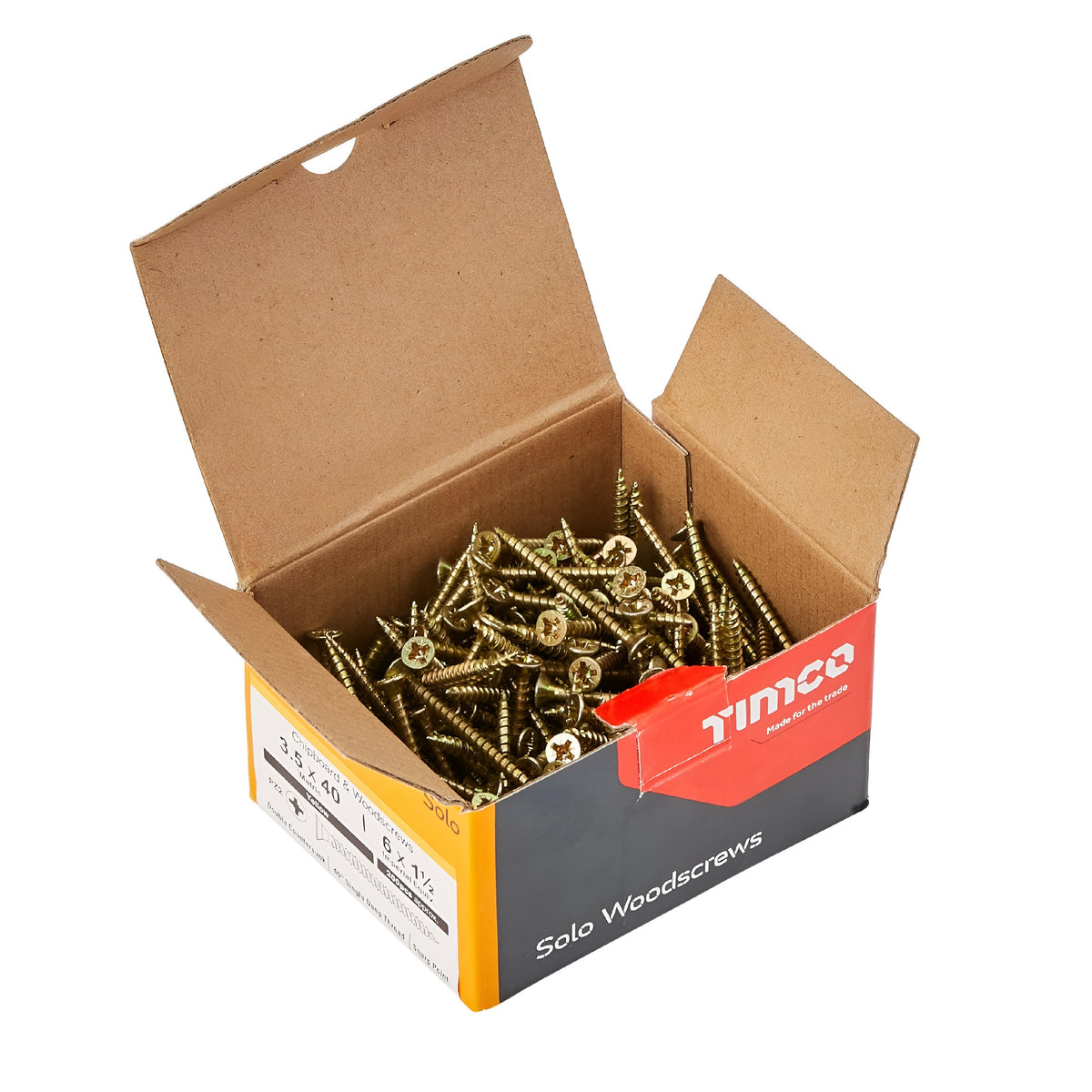Timco Solo Wood Screws Zinc Yellow 3.5mm x 40mm Pack of 200 35040SOLOC | Double Countersunk | 40 Degree Single Deep Thread | Sharp Point