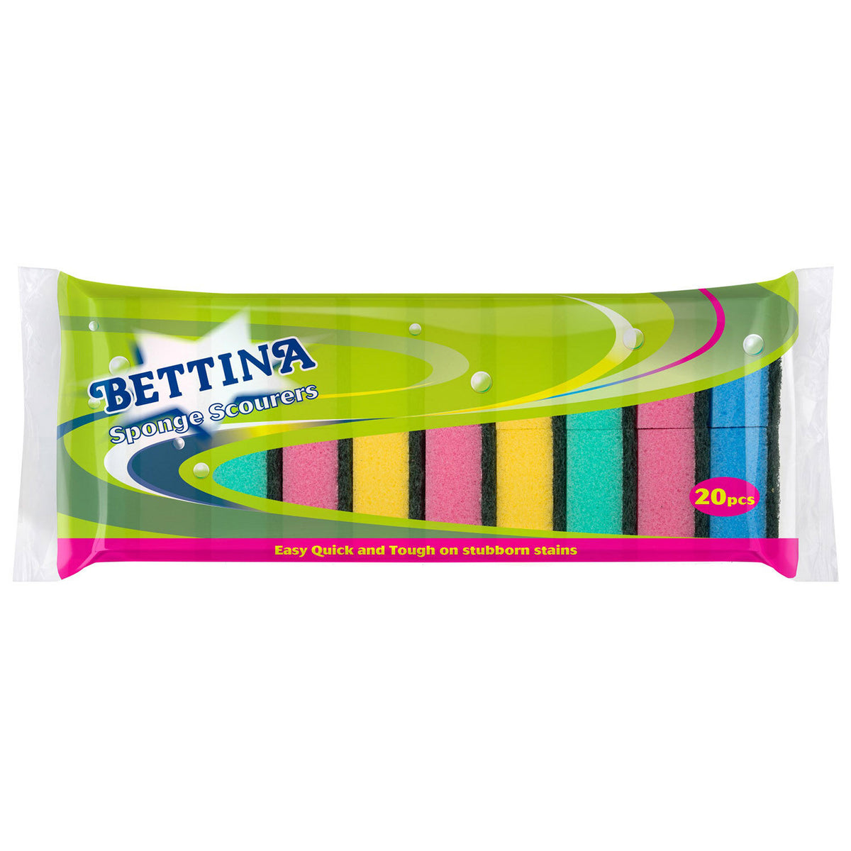 Bettina Dual-Sided Sponge Scourers Assorted Colours Pack of 20 B173NB | Kitchen Cleaning Sponges | Tough on Stubborn Stains | Gentle on Surfaces