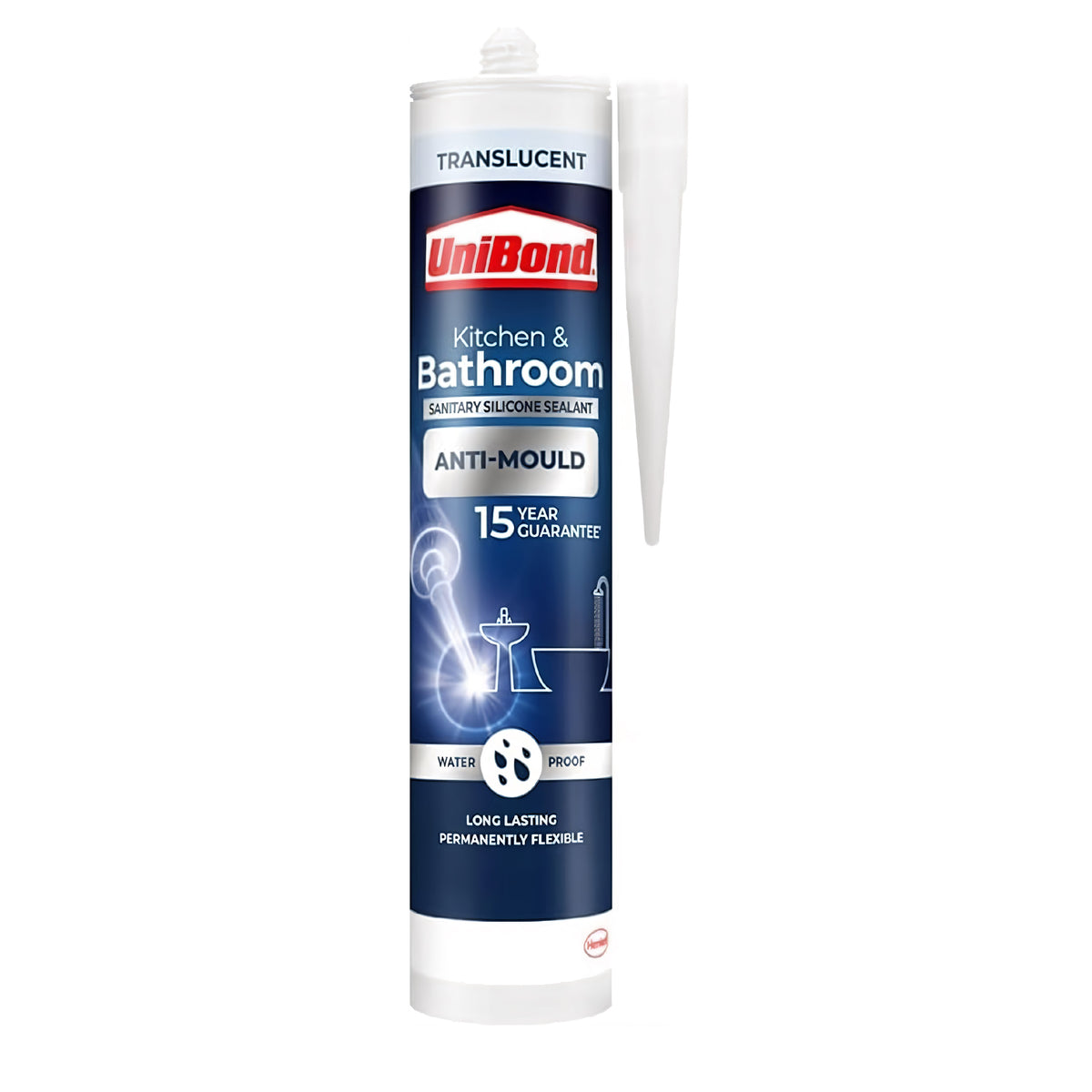 Unibond Anti-Mould Sealant Translucent 300ml 2079323 | Kitchen and Bathroom | Sanitary Silicone Sealant | Waterproof | Long Lasting | Permanently Flexible