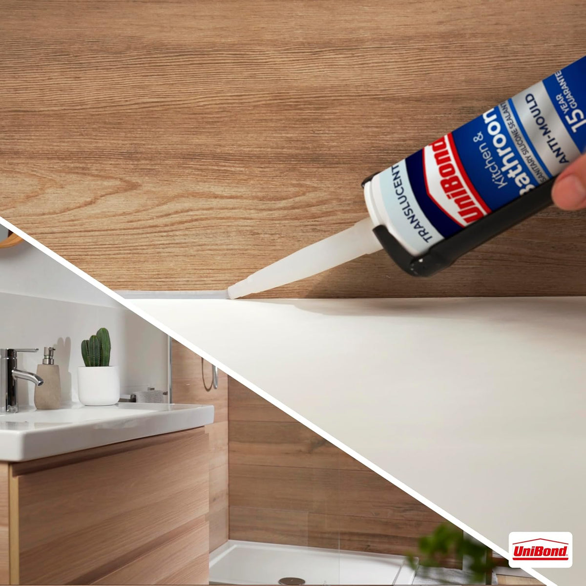 Unibond Anti-Mould Sealant Translucent 300ml 2079323 | Kitchen and Bathroom | Sanitary Silicone Sealant | Waterproof | Long Lasting | Permanently Flexible