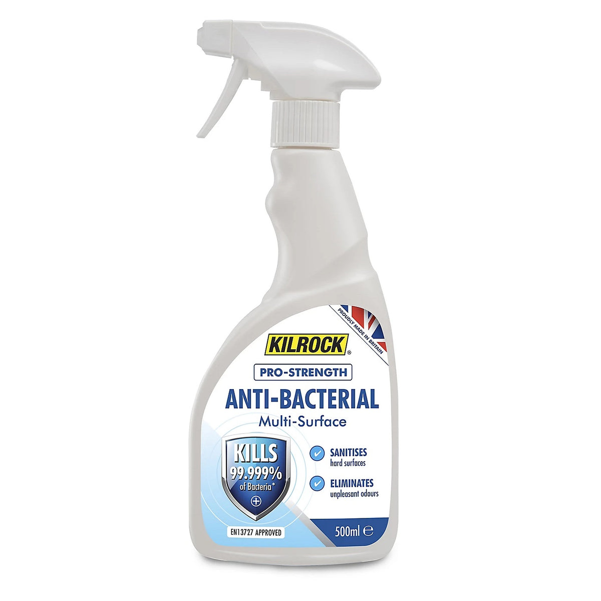 Kilrock Pro-Strength Anti-Bacterial Multi-Surface Spray White 500ml EN1276 | Kills 99.999 Percent of Bacteria | Sanitises Hard Surfaces | Eliminates Unpleasant Odours | EN13727 Approved