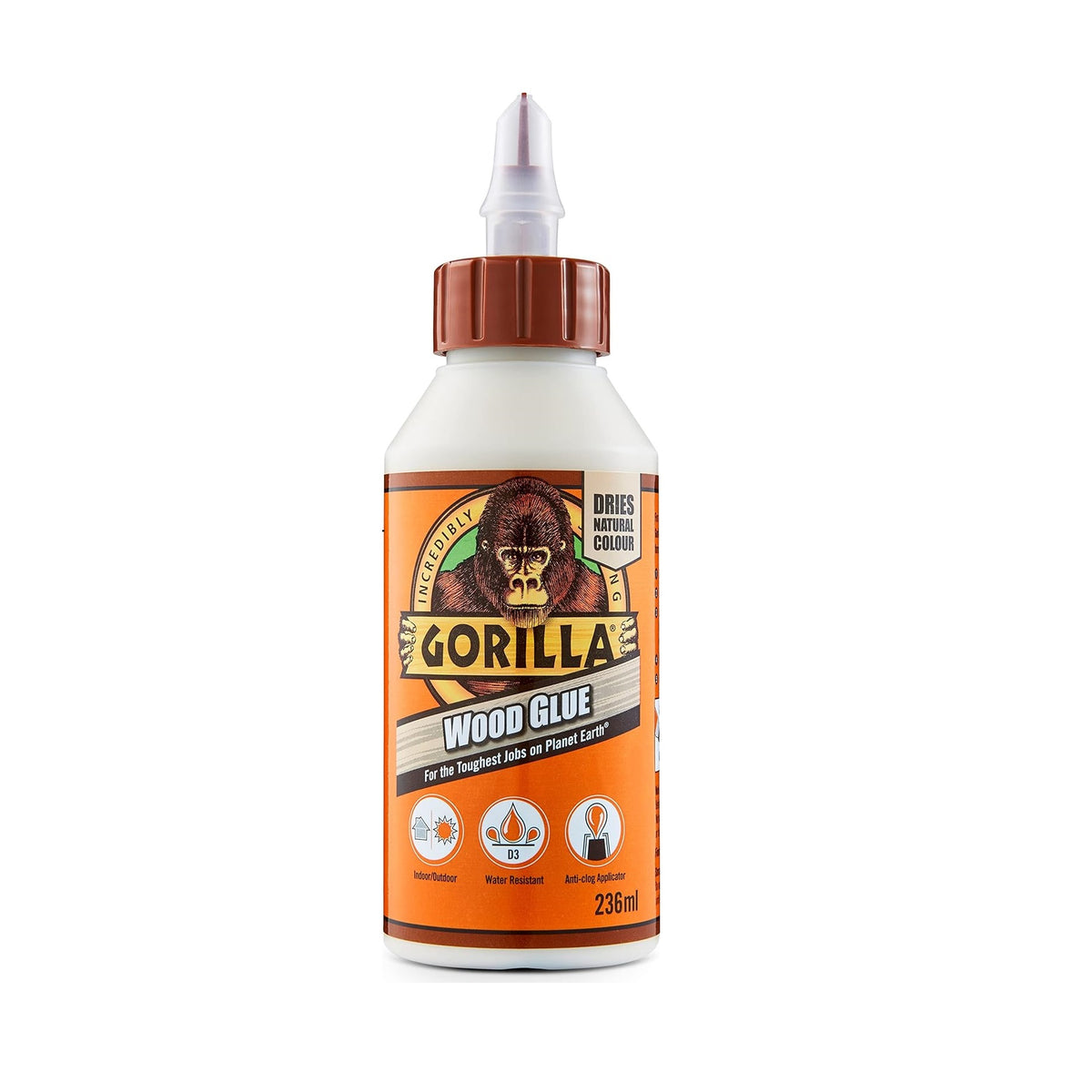 Gorilla Wood Glue Natural 236ml 5044801 | Strong Waterproof Adhesive | For Indoor and Outdoor Use | With Anti-Clog Applicator | For Strong and Fast Bond