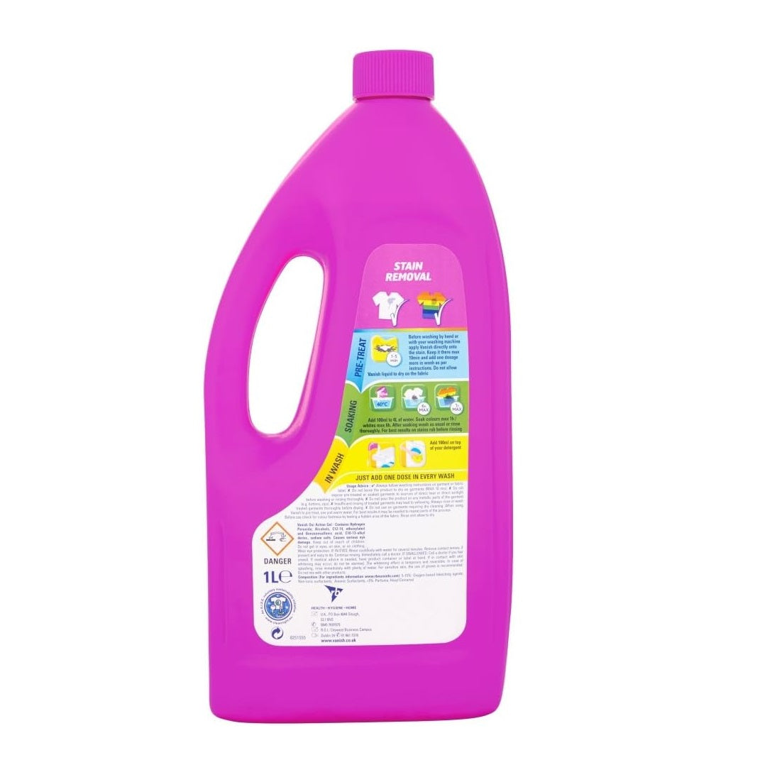 Vanish Liquid Stain Remover Pink 1Ltr RB783702 | Stain Removal for Clothes | Pre-Treat | Soak and In-Wash Use