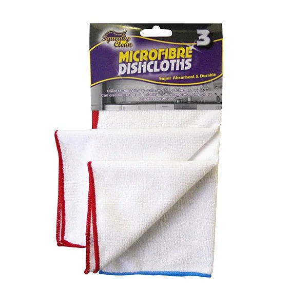 Ramon Squeaky Clean Microfibre Dish Cloths White Pack of 3 776W.3SQ2 | Super Absorbent and Durable | Multipurpose Cleaning Cloths | For Kitchen and Household Use