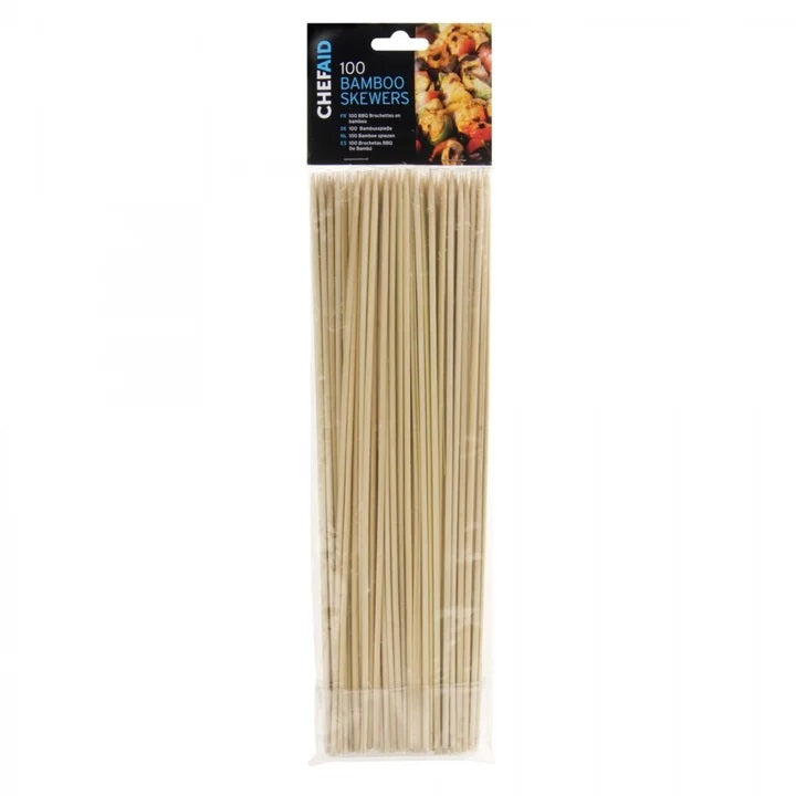 Chef Aid Bamboo Skewers Brown 12-Inch Pack of 100 10E01478 | Ideal for BBQs-Kebabs And Party Food | Natural Disposable Wooden Sticks