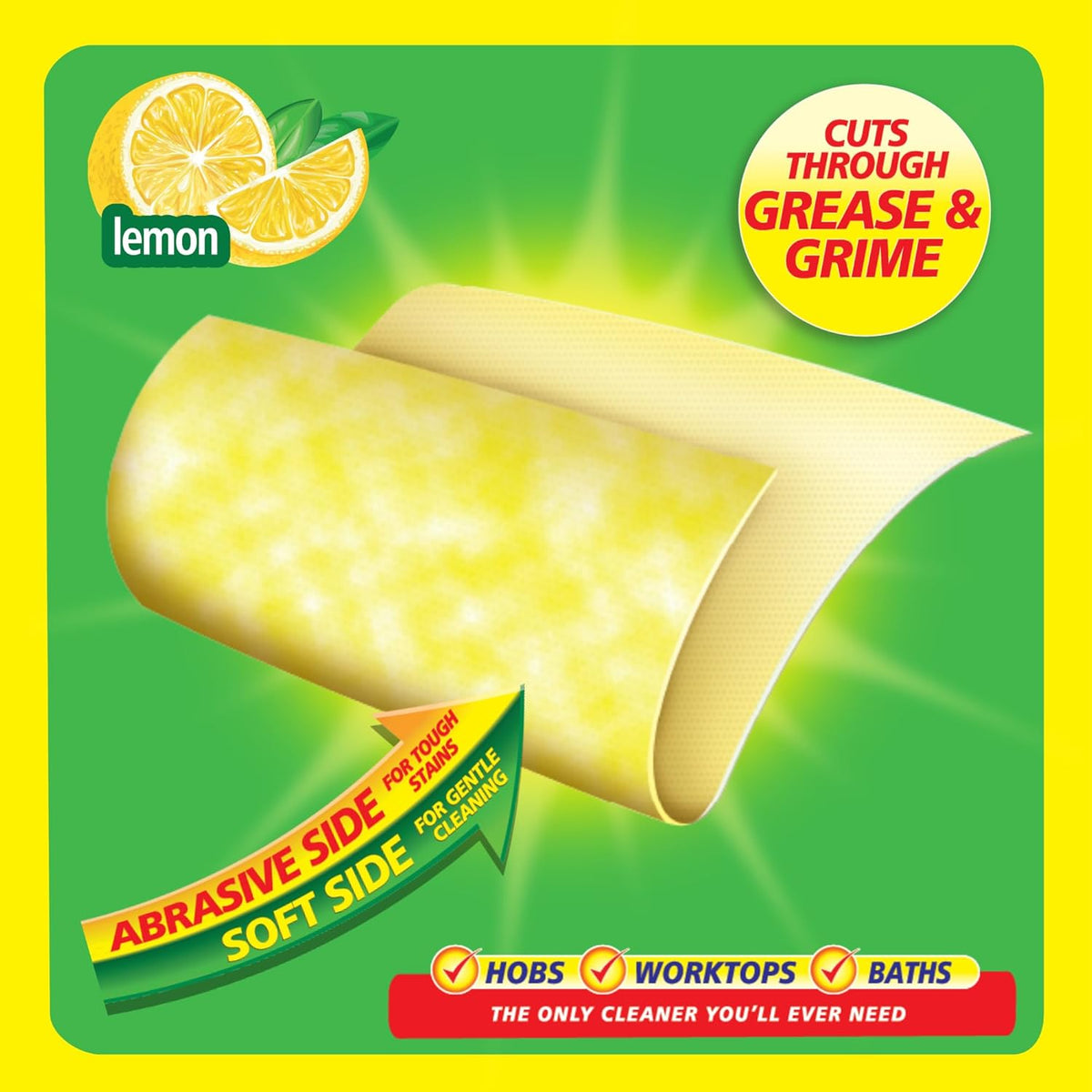 151 Elbow Grease Antibacterial Surface Scrub Wipes Yellow Pack of 24 EG30 | Dual-Sided Wipes | For Tough Grease and Grime | For Hobs-Worktops and Baths | Abrasive Side for Tough Stains | Soft Sise for Gentle Cleaning