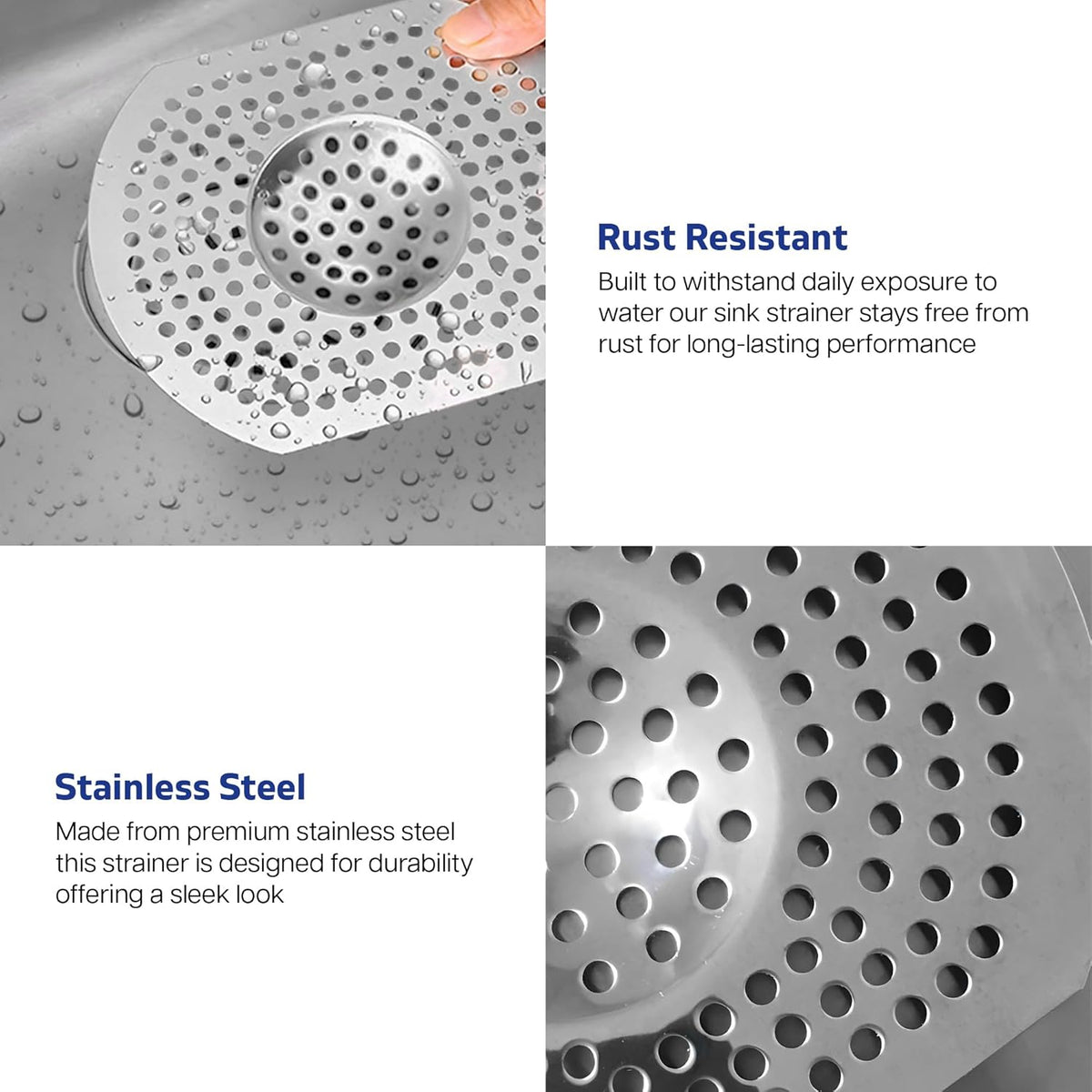 Chef Aid Stainless Steel Sink Strainer Silver Large 10E02382 | Prevents Clogs | Rust-Resistant | Fits Most Standard Drains