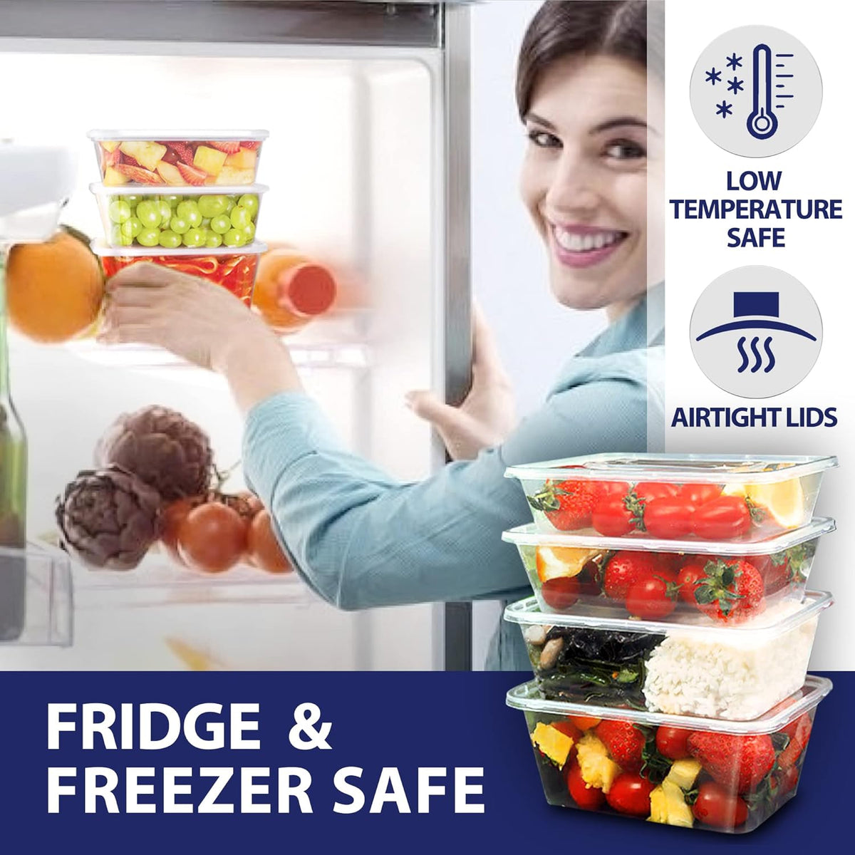Caroline Plastic Food Storage Trays with Lids Clear 1000ml Pack of 4 2005 | Microwave and Freezer Safe | Reusable Meal Prep Containers