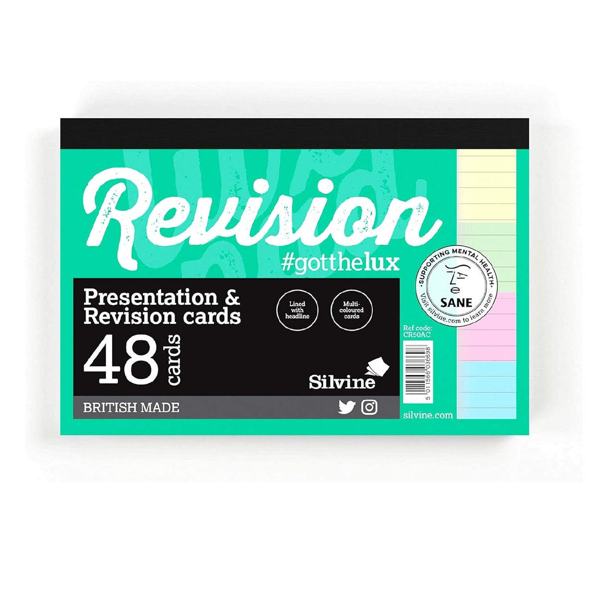 Silvine Luxpad A6 Gluebound Revision and Presentation Cards Assorted Colours 6-Inch x 4-Inch Pack of 48 CR50AC | Lined with Headline