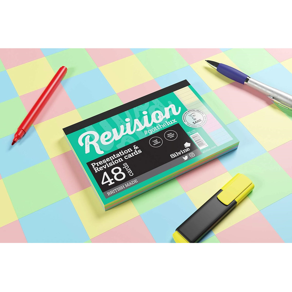 Silvine Luxpad A6 Gluebound Revision and Presentation Cards Assorted Colours 6-Inch x 4-Inch Pack of 48 CR50AC | Lined with Headline