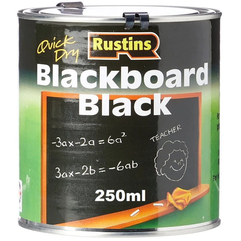 Rustins Quick Dry Blackboard Paint Black 250ml BLAB250 | For Wood and Metal Surfaces | Ideal for DIY Projects and School Use
