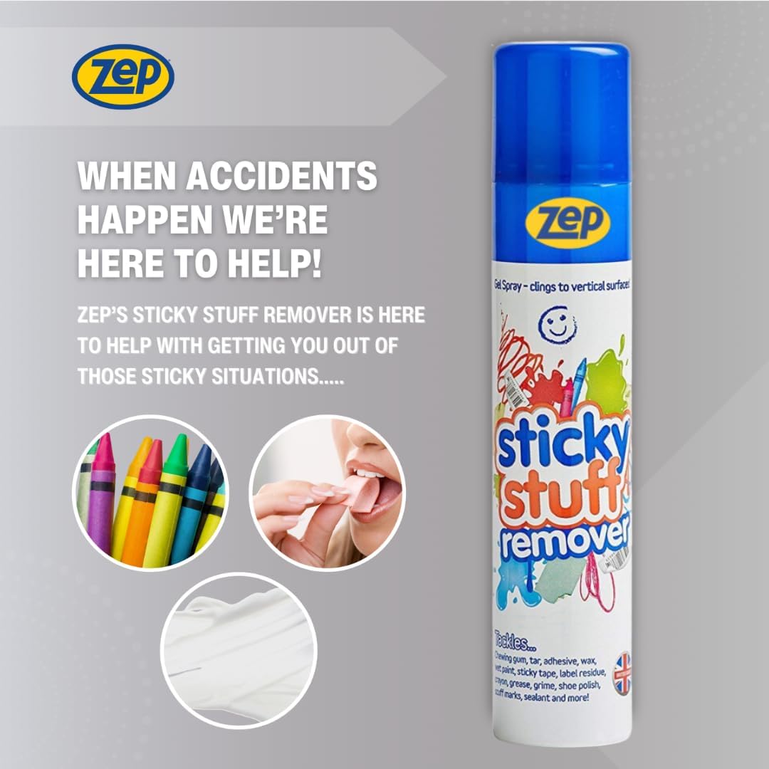 Zep Sticky Stuff Remover Multicoloured 100ml ZEP001 | Powerful Gel Spray | For Removing Stickers-Labels-Grease-Tar and Adhesive Residue | Ideal for Home-Office and Industrial Use | Fast Acting Formula | Versatile