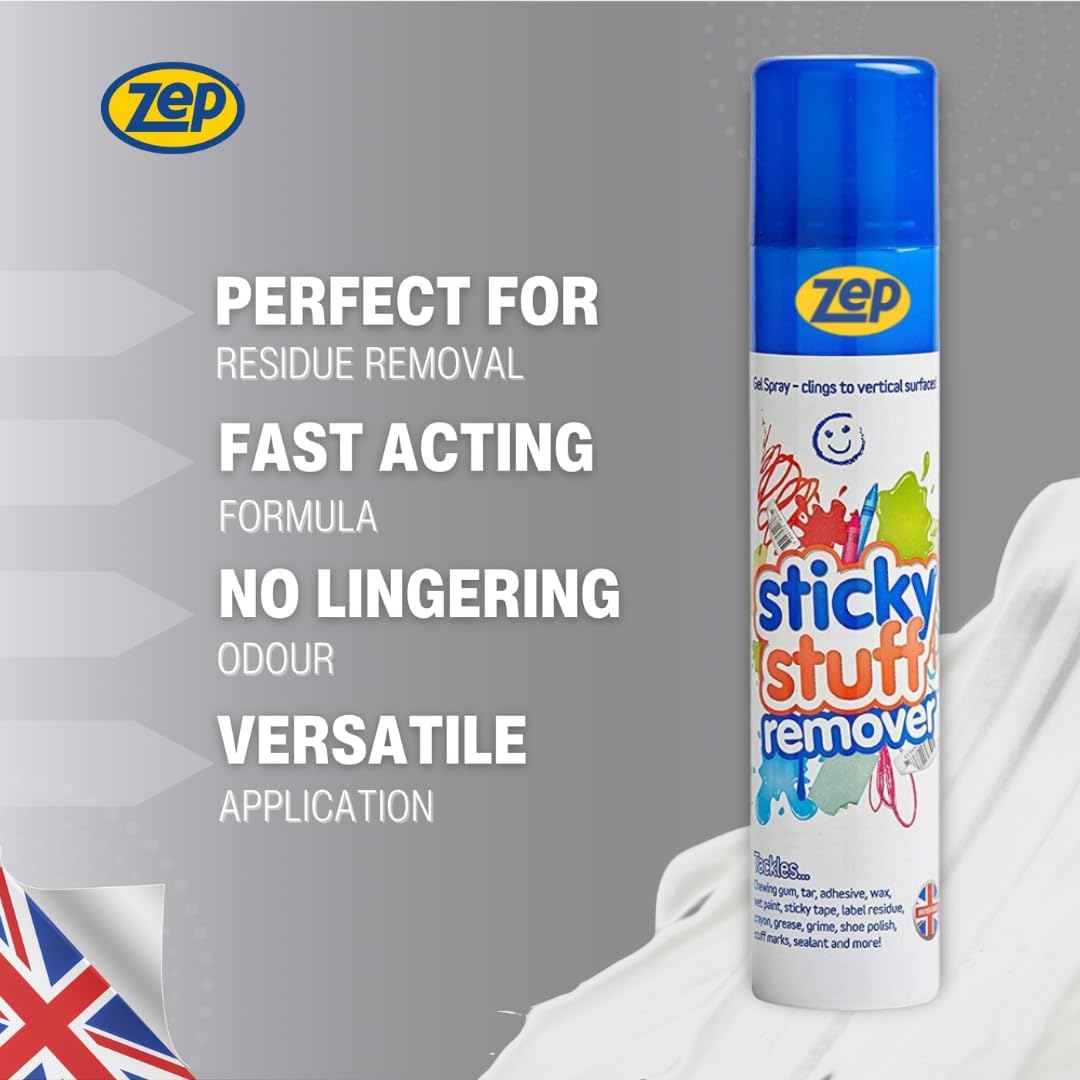Zep Sticky Stuff Remover Multicoloured 100ml ZEP001 | Powerful Gel Spray | For Removing Stickers-Labels-Grease-Tar and Adhesive Residue | Ideal for Home-Office and Industrial Use | Fast Acting Formula | Versatile