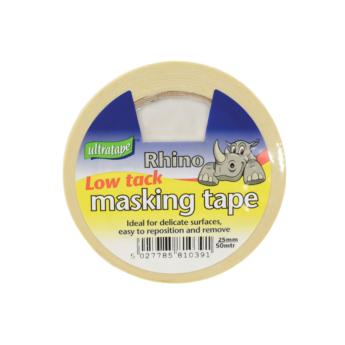 Ultratape Rhino Low Tack Masking Tape Cream 25mm x 50Mtr MT57-2550RH | Ideal for Delicate Surfaces | Crafts and DIY Projects | Easy to Reposition and Remove