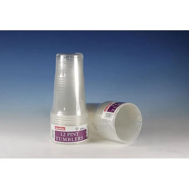 Caroline Plastic Tumblers Clear 500ml Pack of 12 1623 | Disposable Drinking Cups | Ideal for Parties-Events and Catering Use