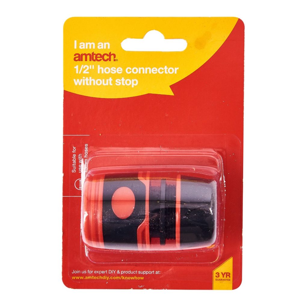Amtech Hose Connector Without Stop Red and Black 0.5-Inch U2524 | Durable Garden Hose Fitting | Compatible with Other Leading Brand Name Hose Connectors