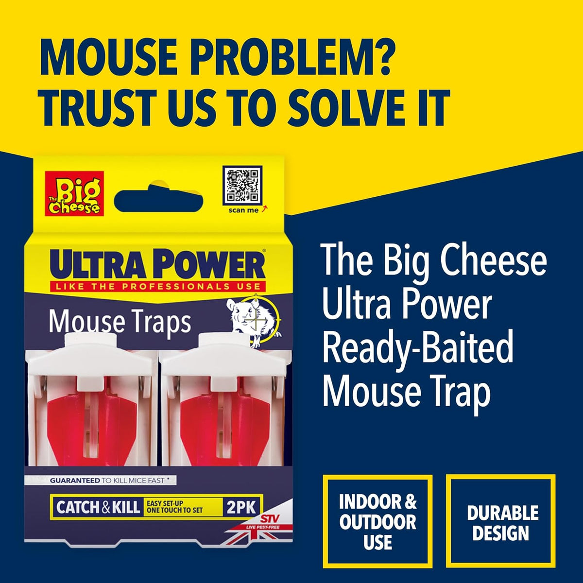 STV The Big Cheese Ultra Power Ready-Baited Mouse Traps White and Red STV148 | Guaranteed to Kill Mice Fast | Easy Set-Up - One Touch to Set | Indoor and Outdoor Use | Durable Design | Catch and Kill