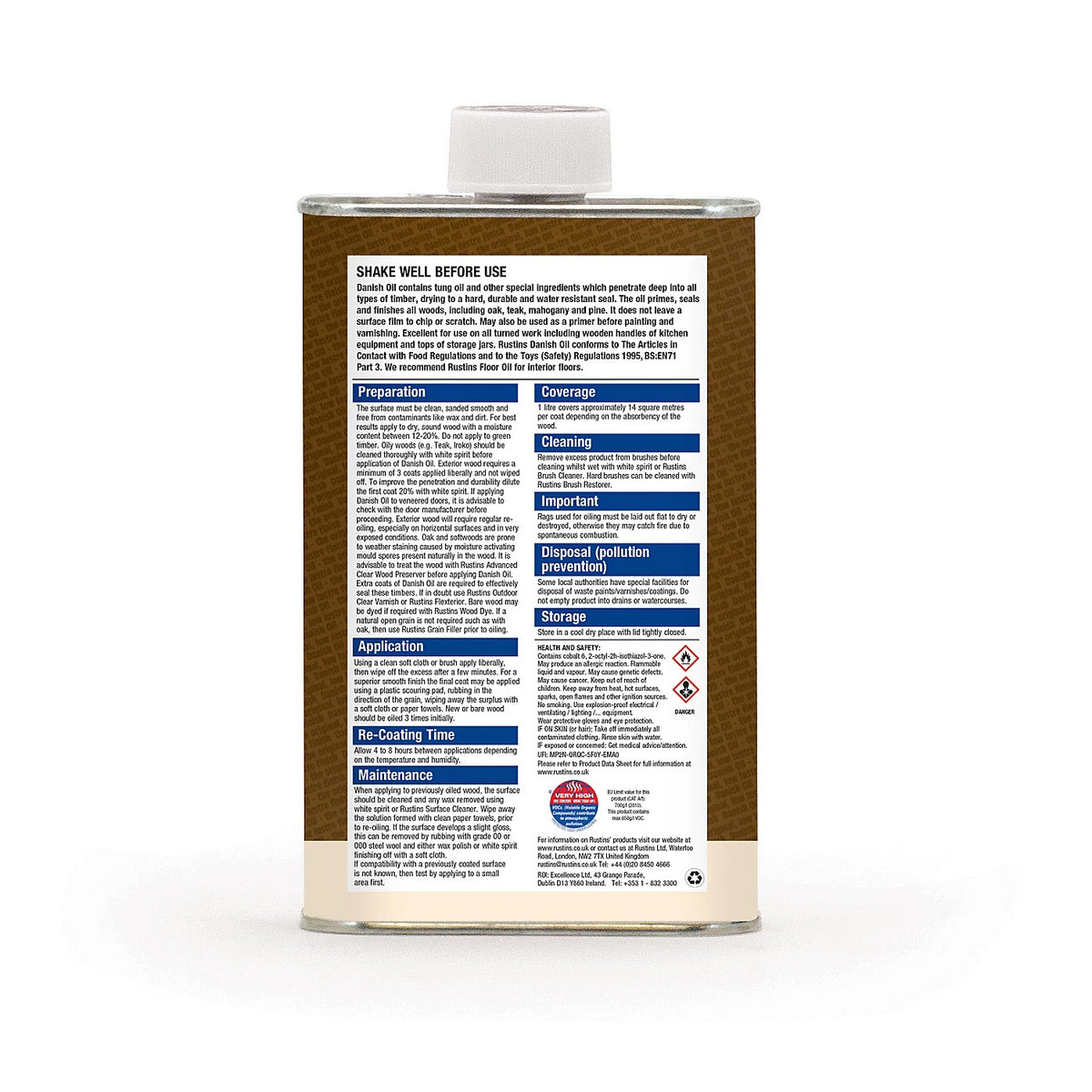 Rustins The Original Danish Oil Clear 250ml DANO250 | Natural - Low Lustre Finish | For Interior and Exterior Use