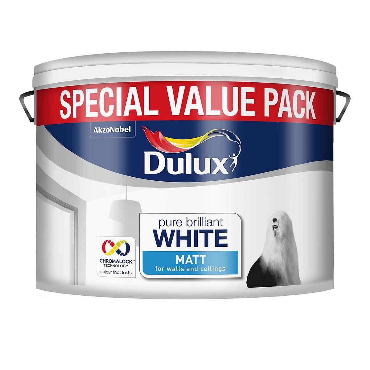 Dulux Matt Emulsion Paint Pure Brilliant White 7Ltr 5092369 | For Walls and Ceilings | Chromalock Technology | Long-Lasting Colour