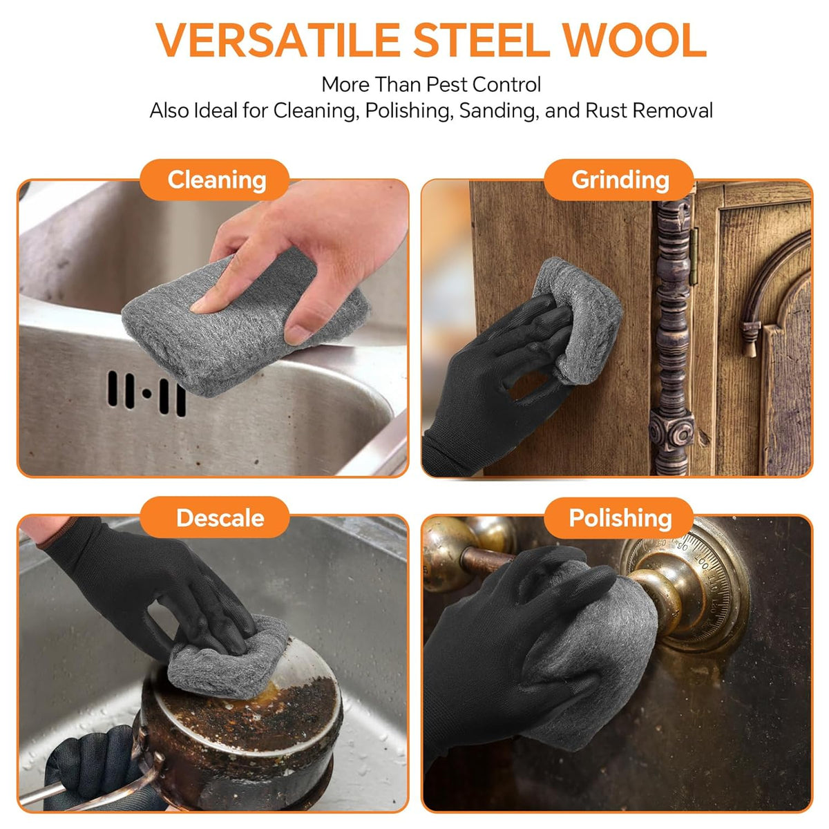 National Abrasives Versatile Steel Wool Pads Grey 150g 095623 | For Cleaning-Polishing-Sanding and Rust Removal | Heavy Duty Multi-Purpose Use