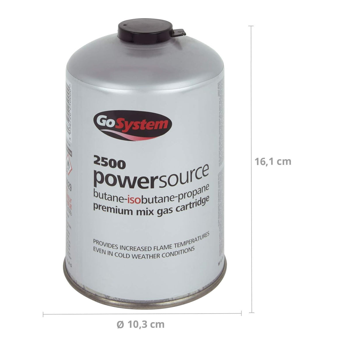 GoSystem 2500 Powersource Butane and Propane Gas Cartridge Silver 16.1cm x 10.3cm 500g G2500 | Premium Mix Fuel | For High Flame Performance | Ideal for Cold Weather Use