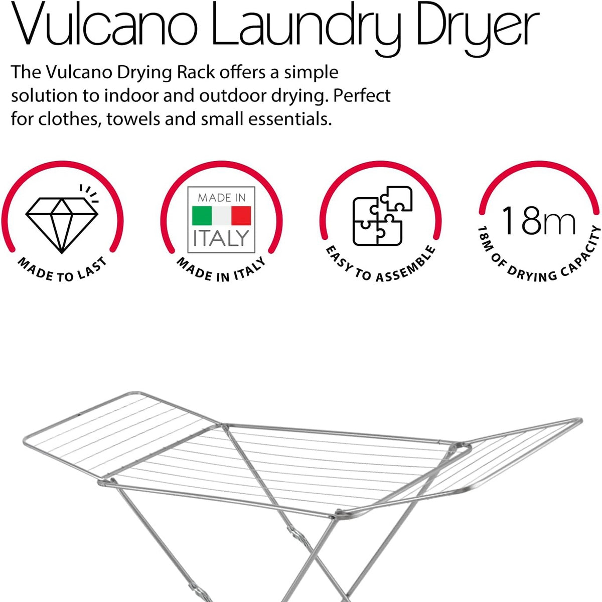 Metaltex Vulcano Laundry Drier Silver 180cm x 55cm x 100cm 407502