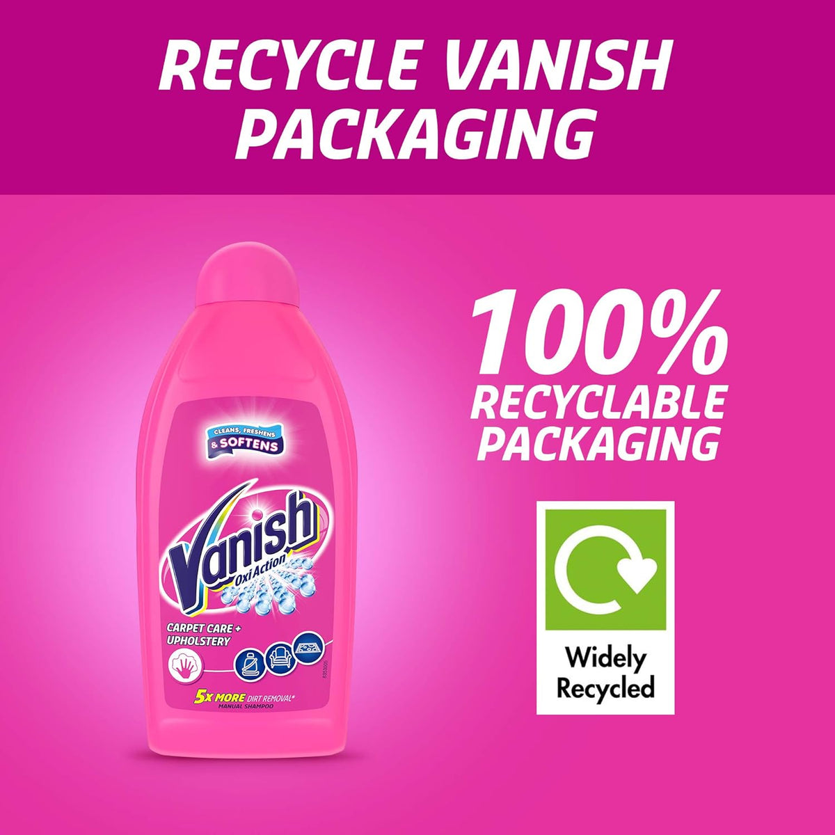 Vanish OxiAction Carpet Cleaner plus Upholstery Power Liquid Shampoo 450ml 559532 | Cleans - Freshens and Softens | 5x More Dirt Removal