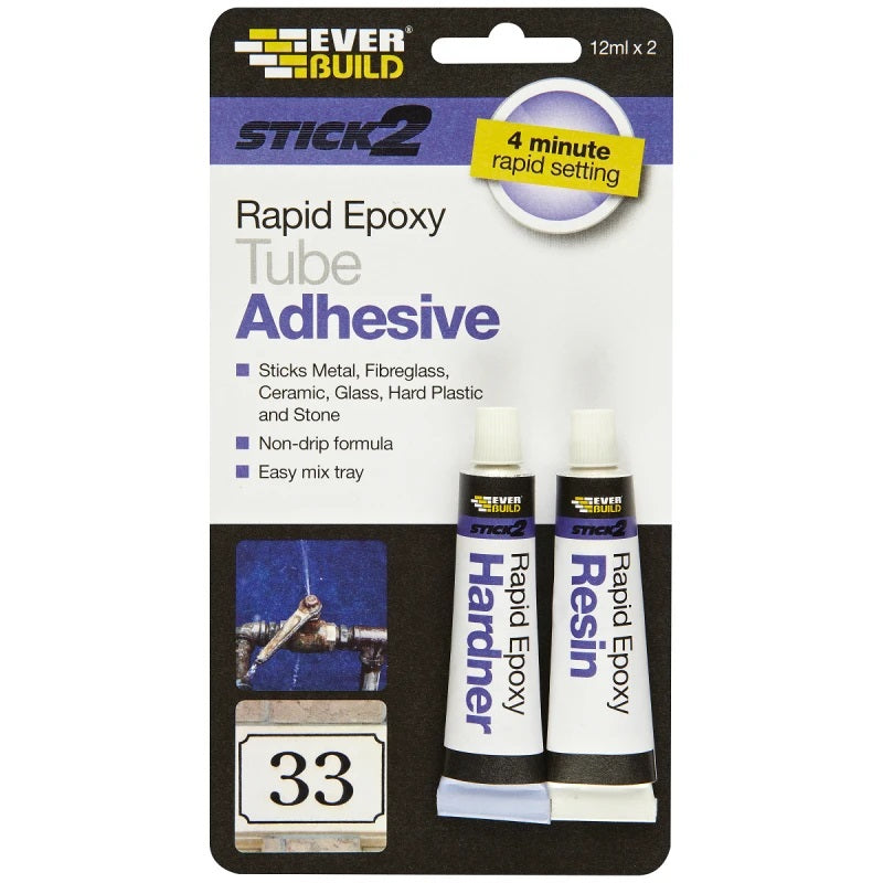 Everbuild Stick 2 Rapid Epoxy Tube Adhesive White 12ml Pack of 2 S2RAPEXTUBE