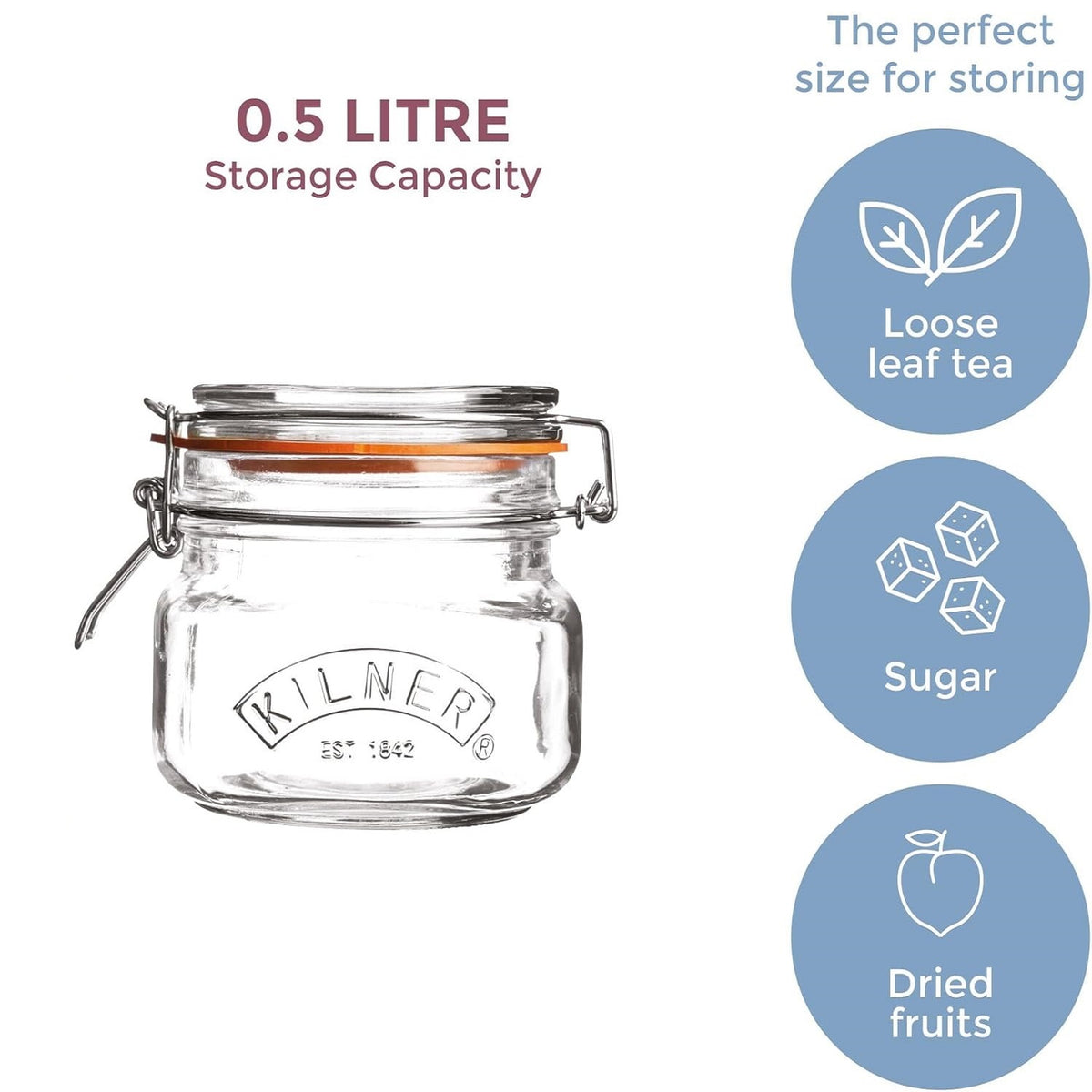 Kilner Square Clip top Jar Glass 0.5Ltr â€Ž0025.510
