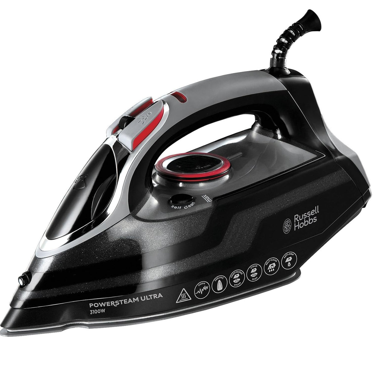 Russell Hobbs 3100W Powersteam Ultra Iron Black 20630 | Triple Action Cleaning | Ceramic Non Stick Soleplate