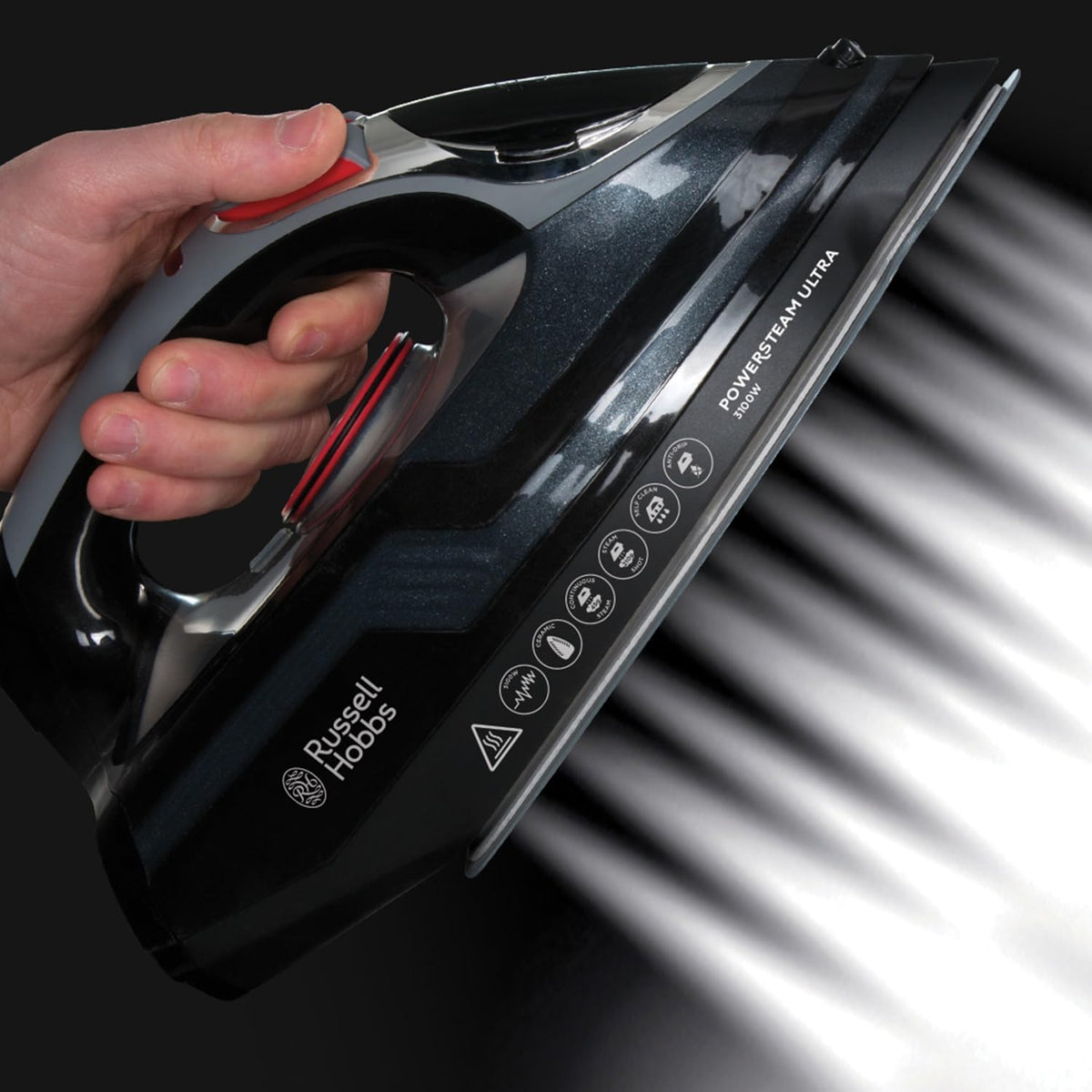 Russell Hobbs 3100W Powersteam Ultra Iron Black 20630 | Triple Action Cleaning | Ceramic Non Stick Soleplate