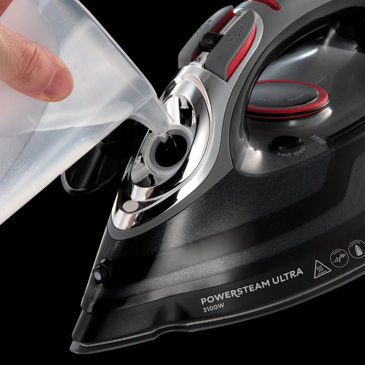 Russell Hobbs 3100W Powersteam Ultra Iron Black 20630 | Triple Action Cleaning | Ceramic Non Stick Soleplate