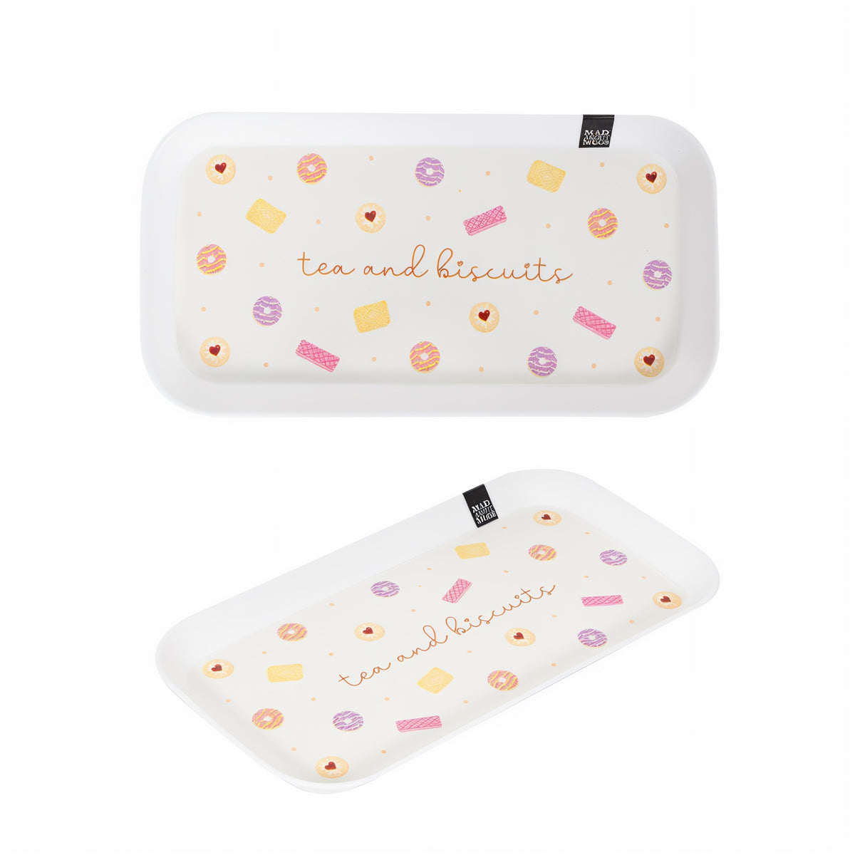 RSW Mad About Mugs Biscuits Print Melamine Tea Tray Assorted 28.5cm x 15cm Pack of 1 AM4476