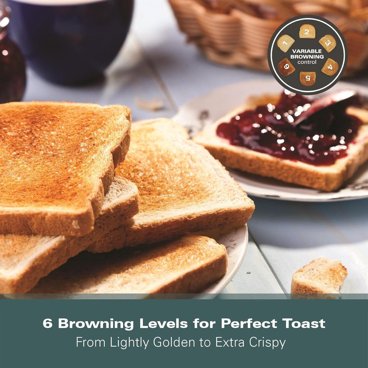 Hamilton Beach Essential 4-Slice Toaster Black 1300W 25.5cm x 25cm x 17cm HB4T5032B | 6 Browning Levels for Perfect Toast | Toast a Variety of Breads, from Bagels to Waffles, with 2.7cm Wide Slots | Removable Crumb Tray for Easy Clean-up and Mess-Free