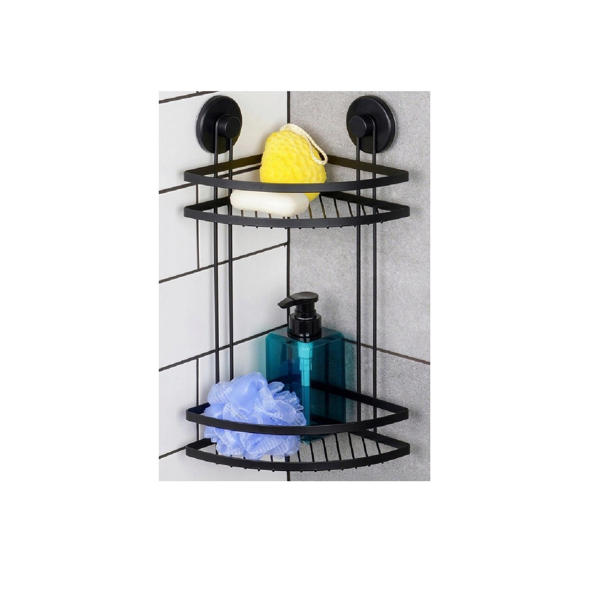 Bathroom Solutions Bathroom Rack with 2 Suction Cups Black 25cm x 18cm x 37cm C80653650 | Super Strong | Max 3.5Kg