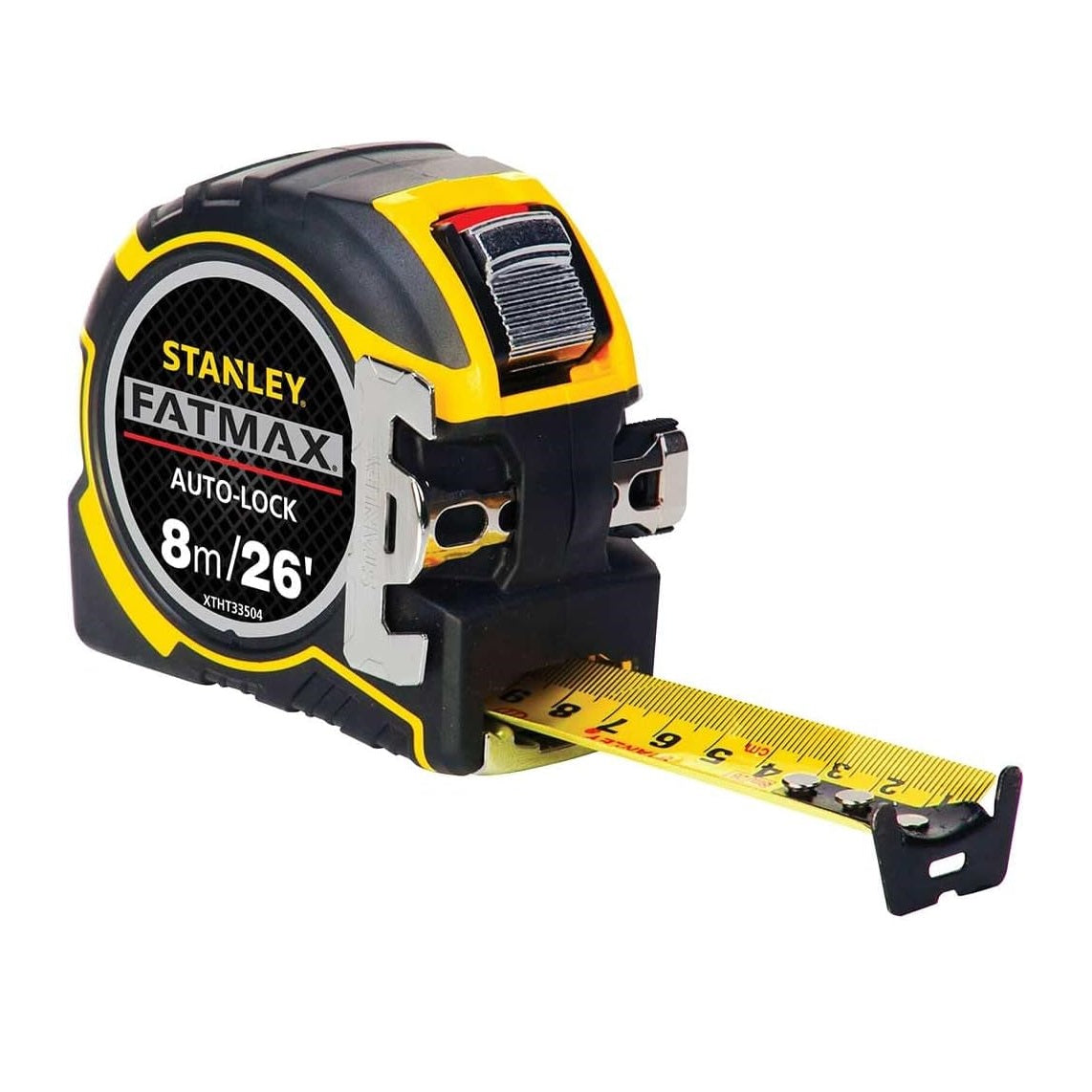 Stanley FatMax Autolock Tape Measure Yellow and Black 8Mtr XTHT0-33504 | Detachable Hook | 32mm Blade | 3.3Mtr Standout | Heavy-Duty Measuring Tool | TRU-ZERO Hook