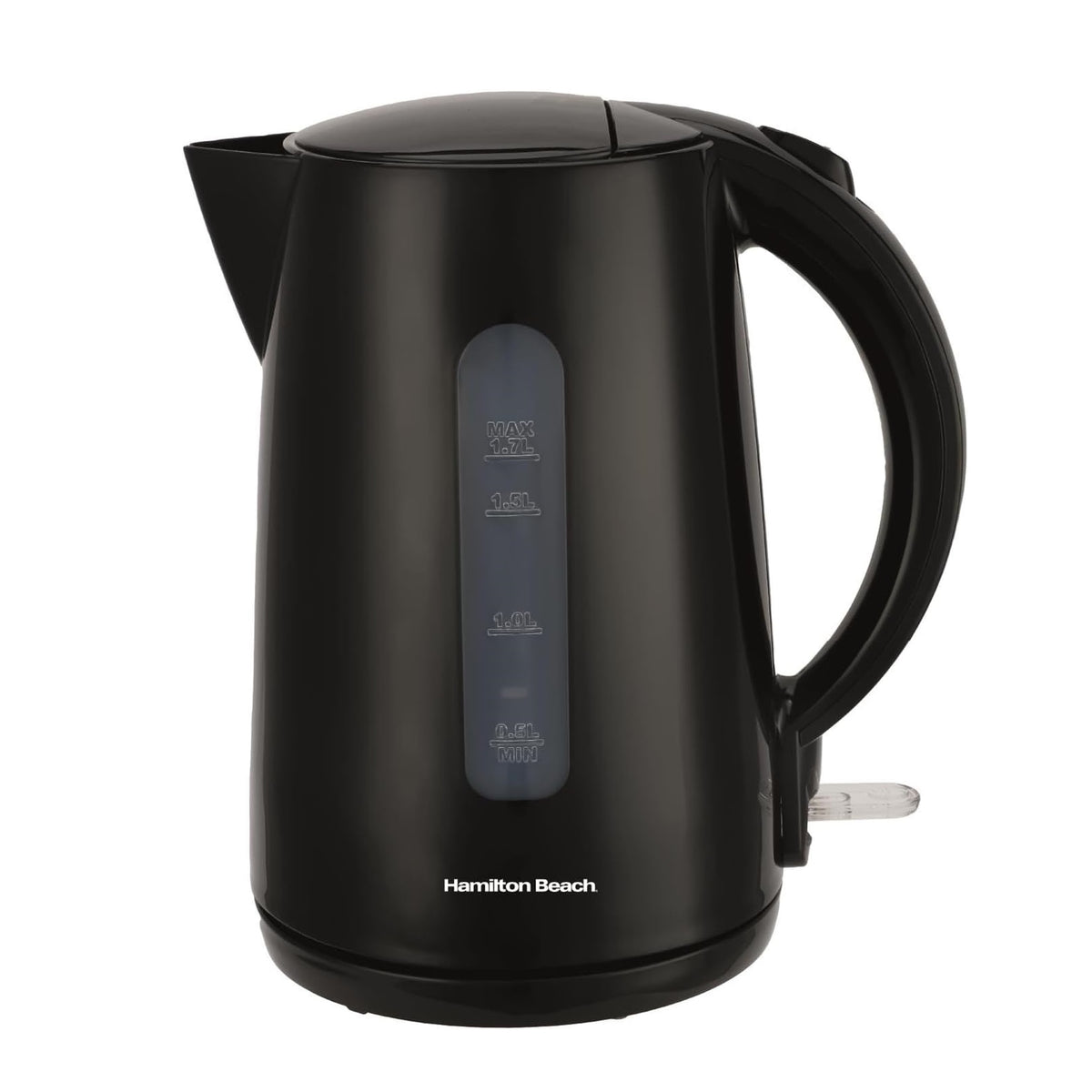 Hamilton Beach Essential Collection Rapid Boil Kettle 1.7Ltr Black HBK1301B | Boil Water Faster with 3kW Concealed Element | Boil Dry Protection | Button Release Lid | Lightweight | Durable Design | Water Indicator Window | User-Friendly