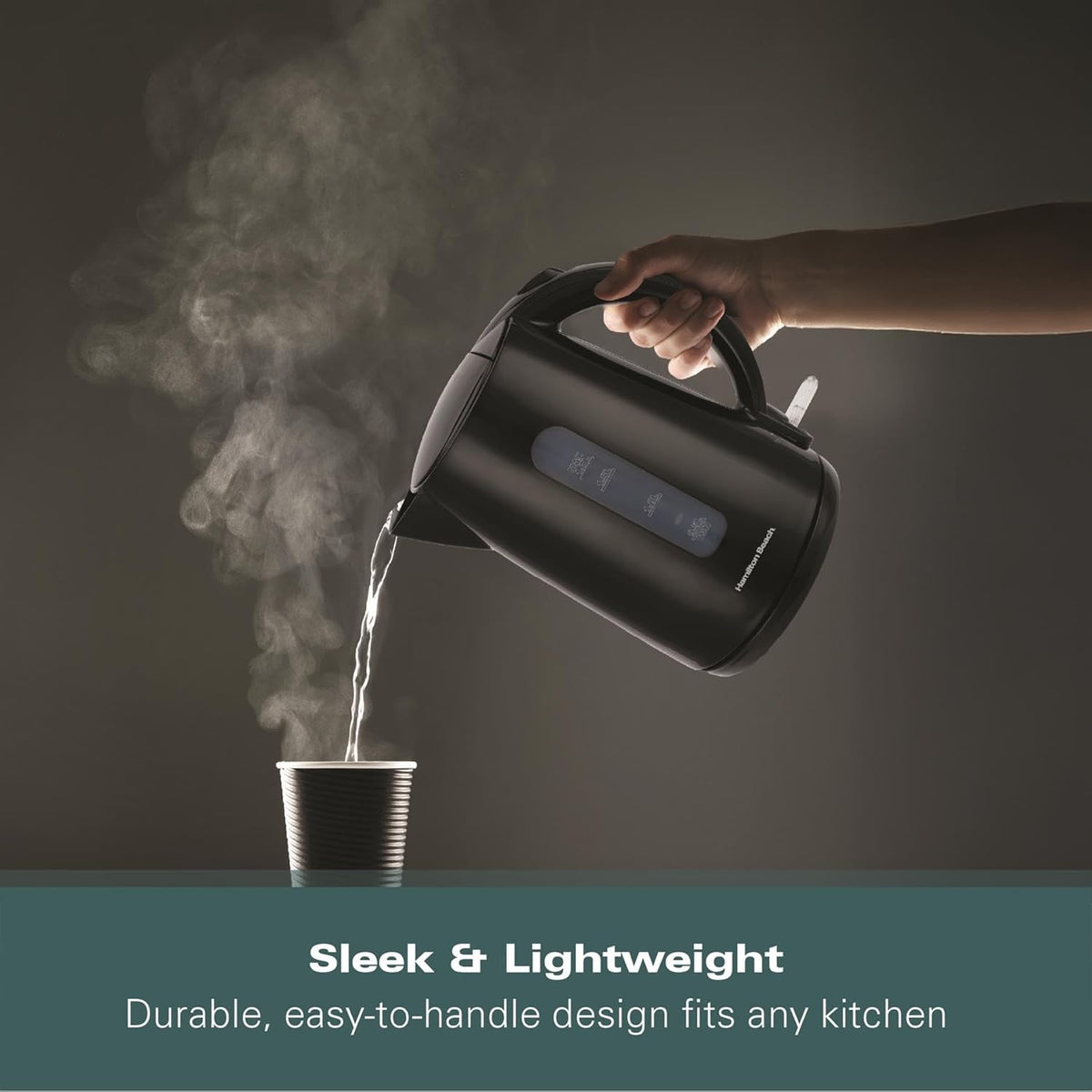 Hamilton Beach Essential Collection Rapid Boil Kettle 1.7Ltr Black HBK1301B | Boil Water Faster with 3kW Concealed Element | Boil Dry Protection | Button Release Lid | Lightweight | Durable Design | Water Indicator Window | User-Friendly