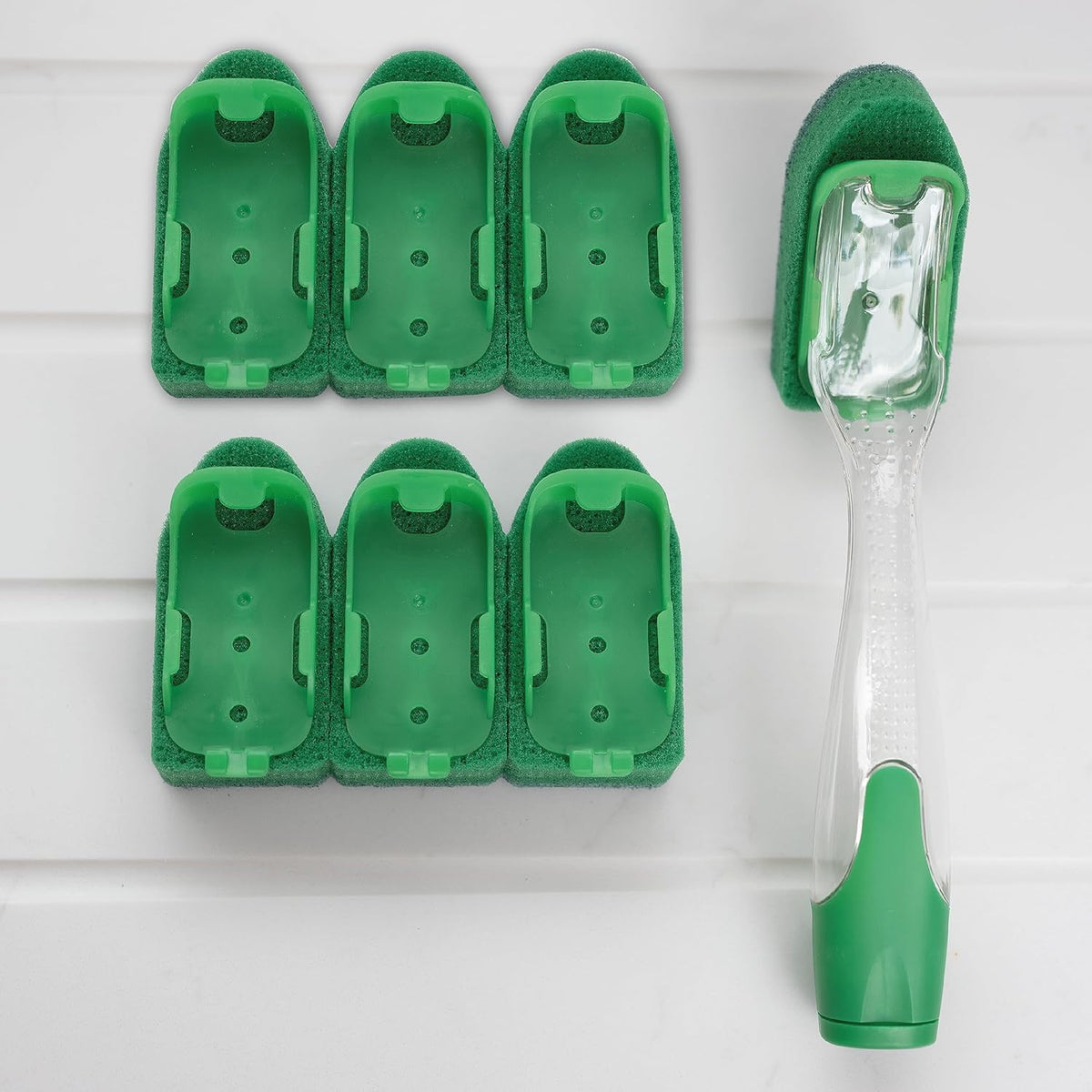 Addis Fairy Max Power Soap Dispensing Dish Brush Set Green 519861 | With 6 Refills | Non-Scratch Scrubber Pads | 2X Longer Lasting