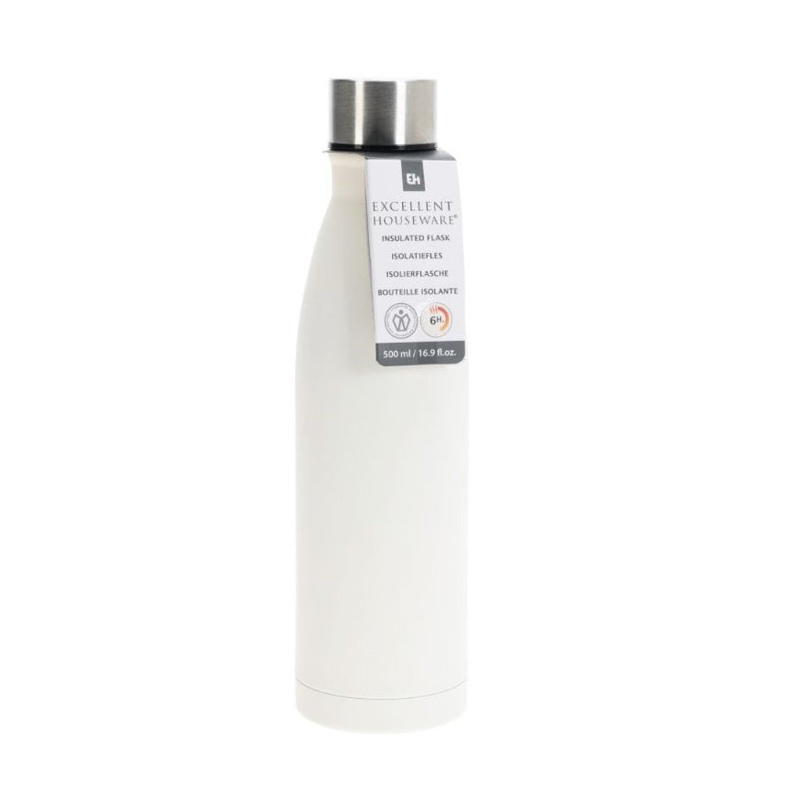 Excellent Houseware Insulated Flask Assorted Colours Pack of 1 500ml C80653780 | Hot and Cold Drink Bottle | Stainless Steel Thermal Bottle | Keeps Drinks Warm or Cool for 6Hrs