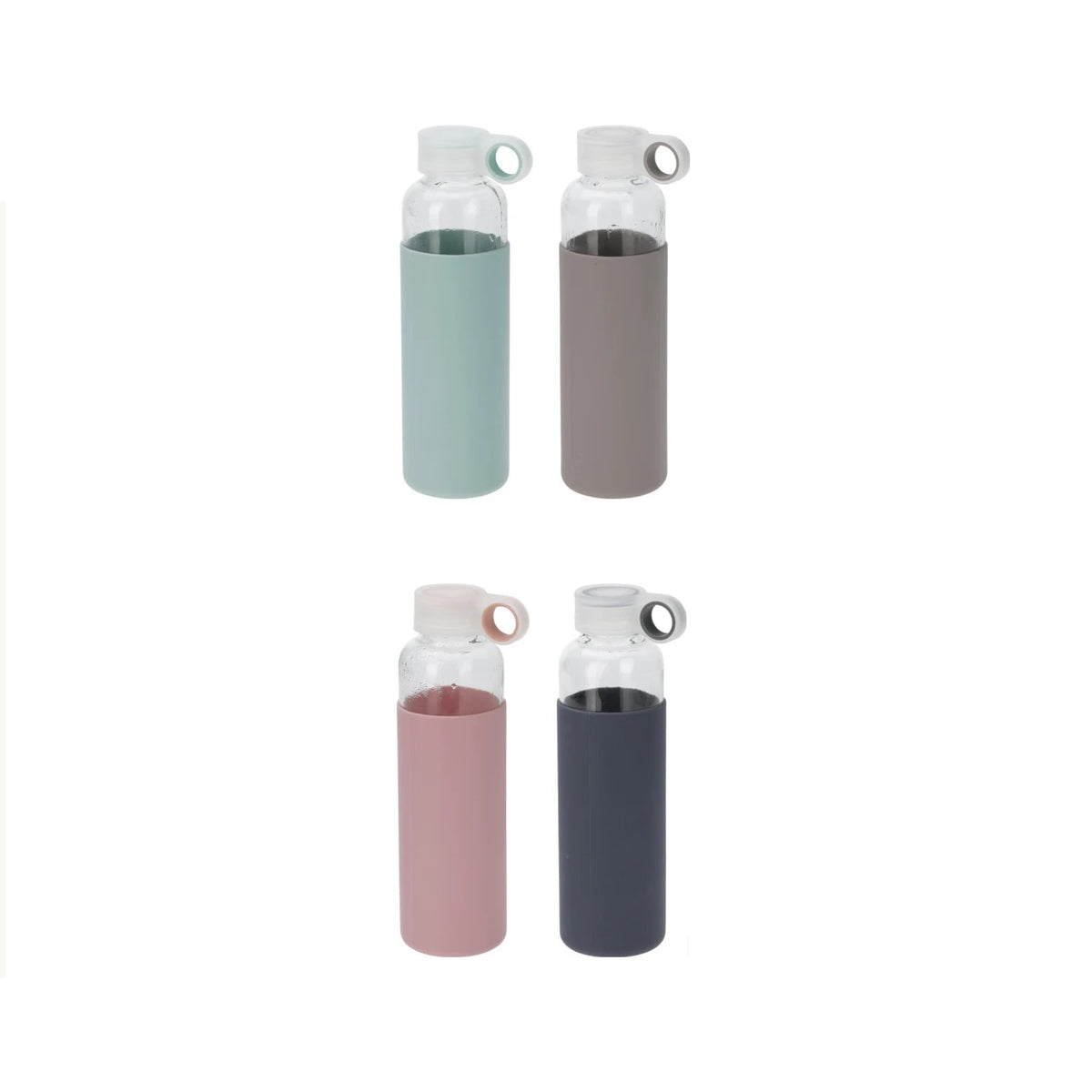 Excellent Houseware Reusable Glass Drinking Bottle with Silicone Sleeve Assorted Colours 550ml Pack of 1 170491210 | Leakproof Lid with Carry Loop | Eco-Friendly and BPA-Free