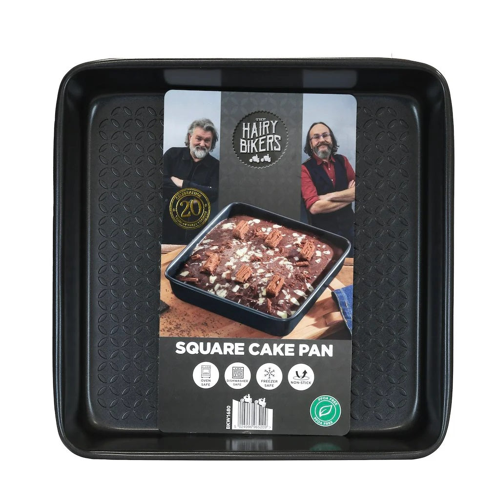 Hairy Bikers Square Cake Tin Black 0.8mm BKW1839 | Oven Safe | Dishwasher Safe | Freezer Safe | Non Stick
