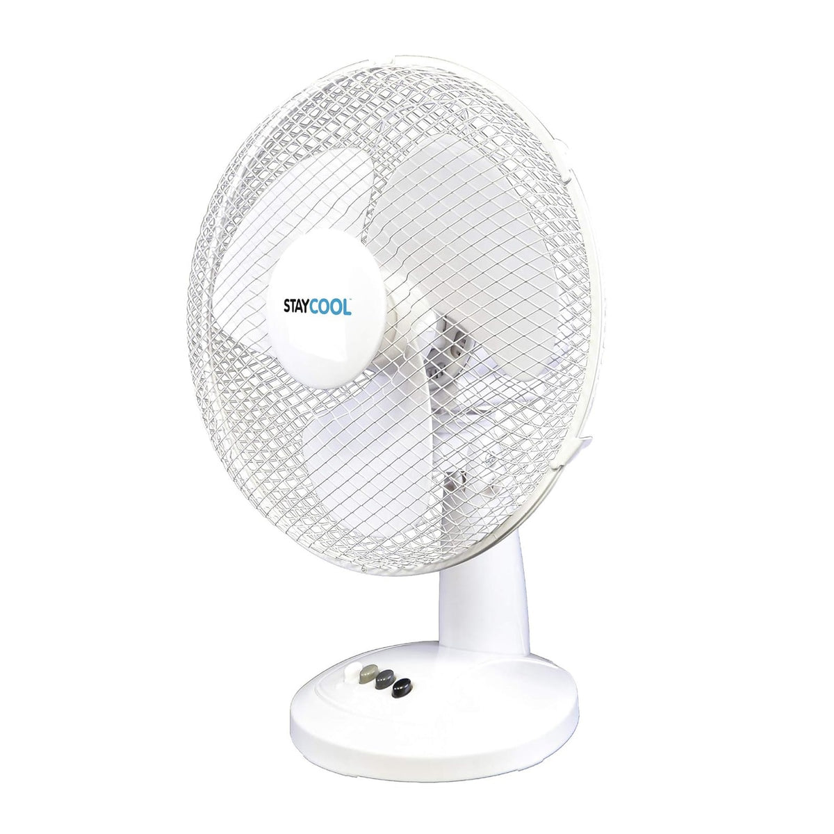 StayCool Oscillating Desk Fan White 12-Inch F1011WH | 3 Speed Settings | Quiet Motor | Mesh Safety Grill | Vertical Tilt | Static or 90 Degree Oscillation | 35W Power | Mesh Safety Grill
