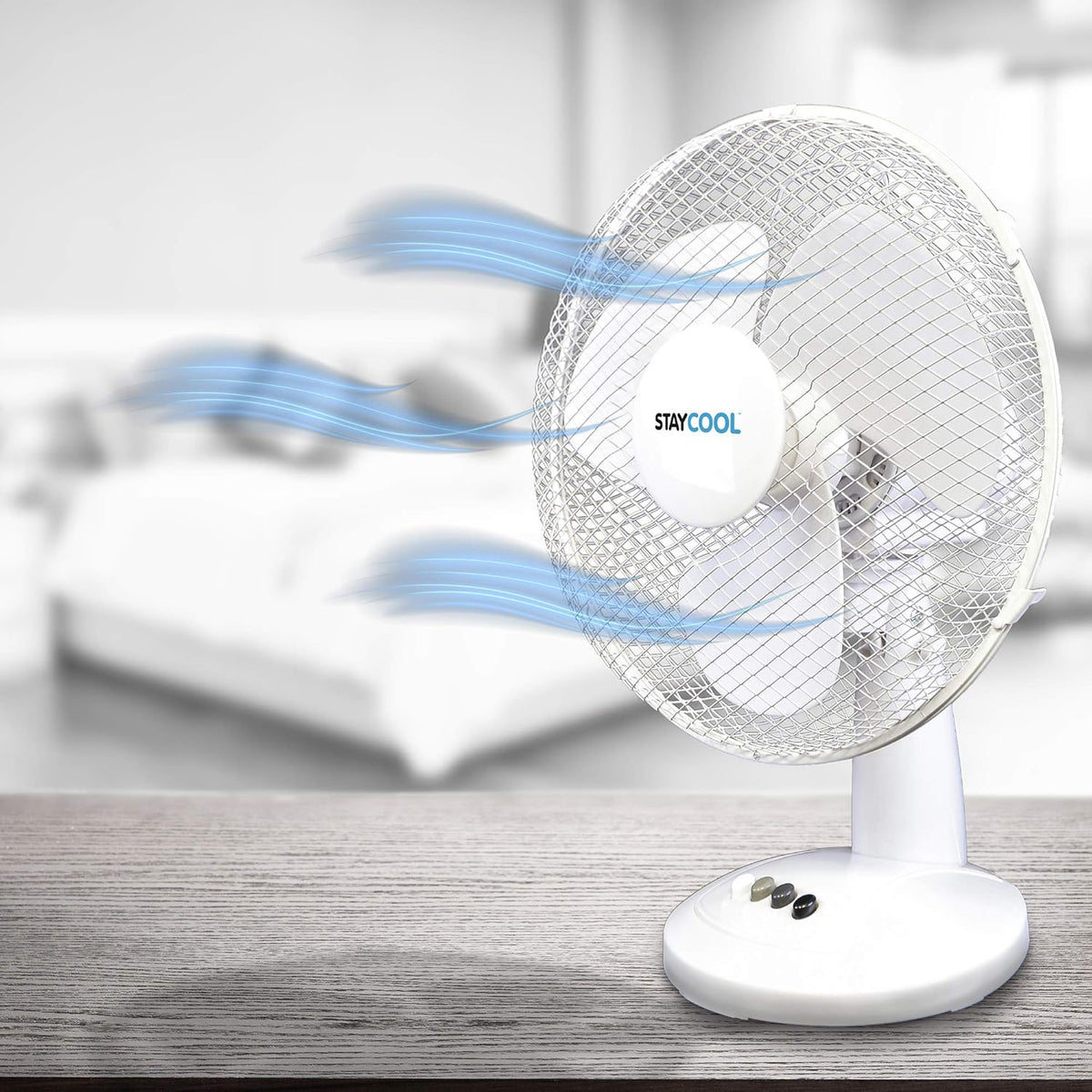 StayCool Oscillating Desk Fan White 12-Inch F1011WH | 3 Speed Settings | Quiet Motor | Mesh Safety Grill | Vertical Tilt | Static or 90 Degree Oscillation | 35W Power | Mesh Safety Grill
