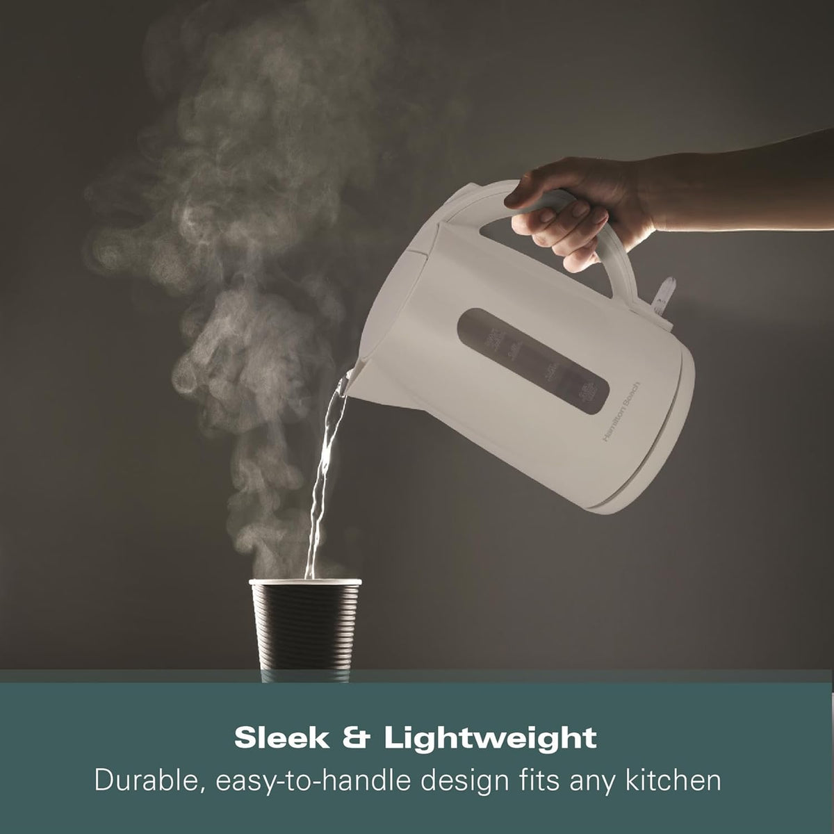 Hamilton Beach Essential Collection Rapid Boil Kettle 1.7Ltr White HBK1301W | Boil Water Faster with 3kW Concealed Element | Boil Dry Protection | Button Release Lid | Lightweight | Durable Design | Water Indicator Window | User-Friendly