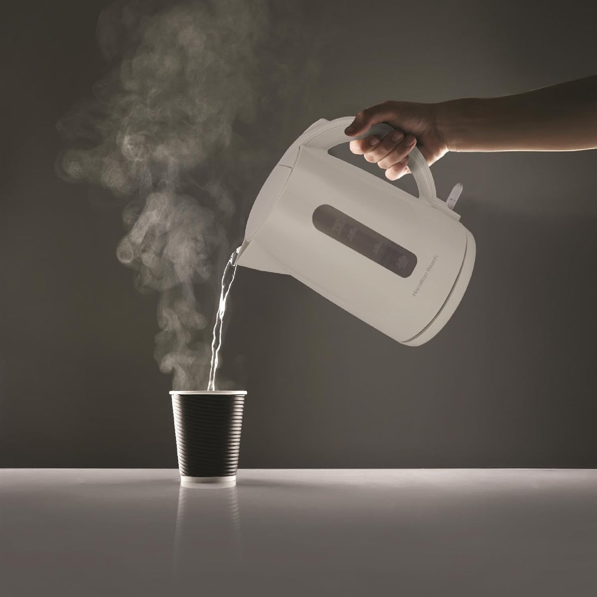 Hamilton Beach Essential Collection Rapid Boil Kettle 1.7Ltr White HBK1301W | Boil Water Faster with 3kW Concealed Element | Boil Dry Protection | Button Release Lid | Lightweight | Durable Design | Water Indicator Window | User-Friendly