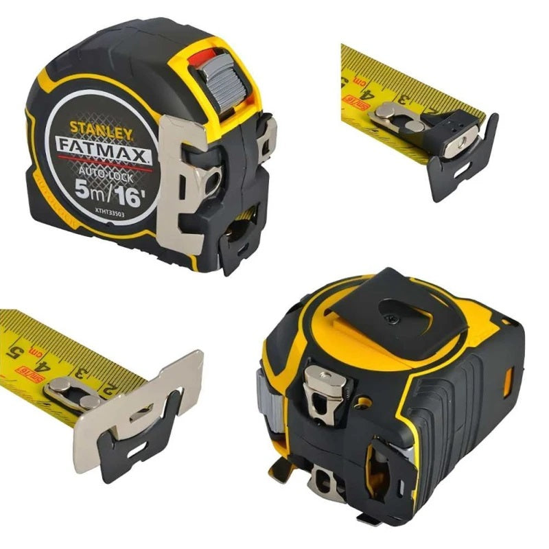 Stanley FatMax Autolock Tape Measure Yellow and Black 5Mtr XTHT0-33503 | Detachable Hook | 32mm Blade | 3.3Mtr Standout | Heavy-Duty Measuring Tool | TRU-ZERO Hook